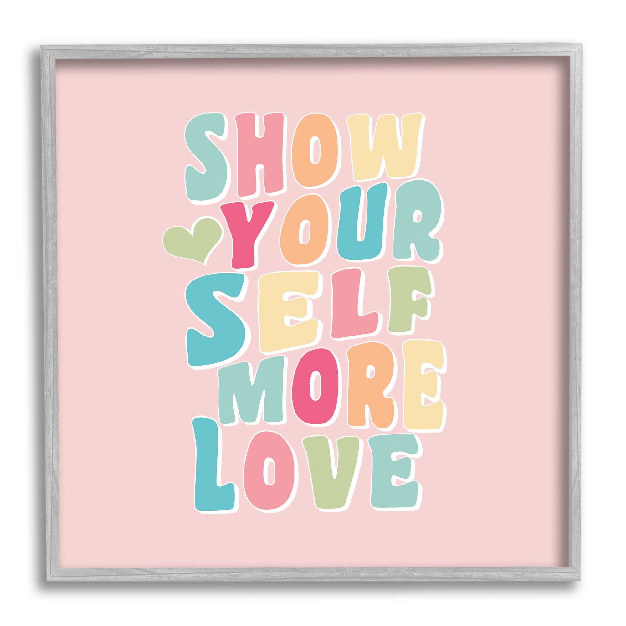 Stupell Industries Retro Pastel Self Love Inspirational Painting Gray Framed Art Print Wall Art, 12 x 12