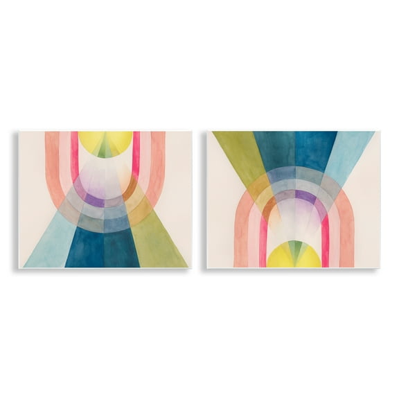 Stupell Industries Retro Pastel Structured Shapes Abstract Painting Unframed Art Print Wall Art, 14 x 11, Set of 2