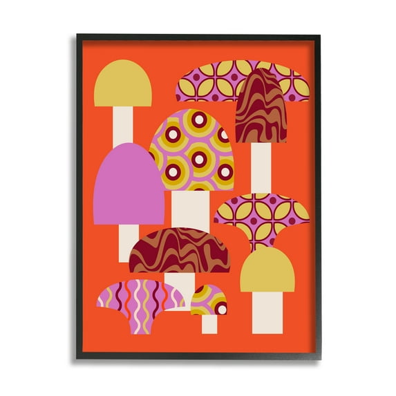 Stupell Industries Retro Patterned Mushrooms Botanical & Floral Painting Black Framed Art Print Wall Art, 16 x 20