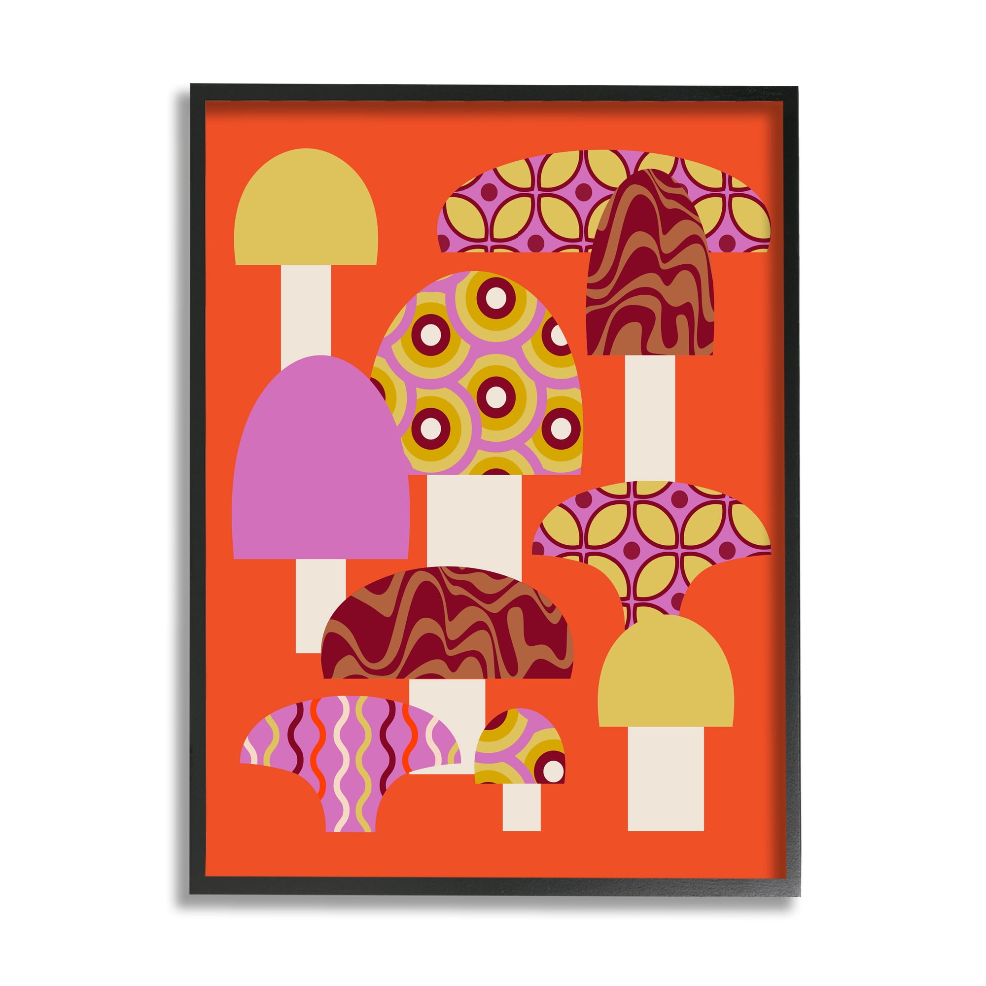Stupell Industries Retro Patterned Mushrooms Botanical & Floral Painting Black Framed Art Print Wall Art, 24 x 30