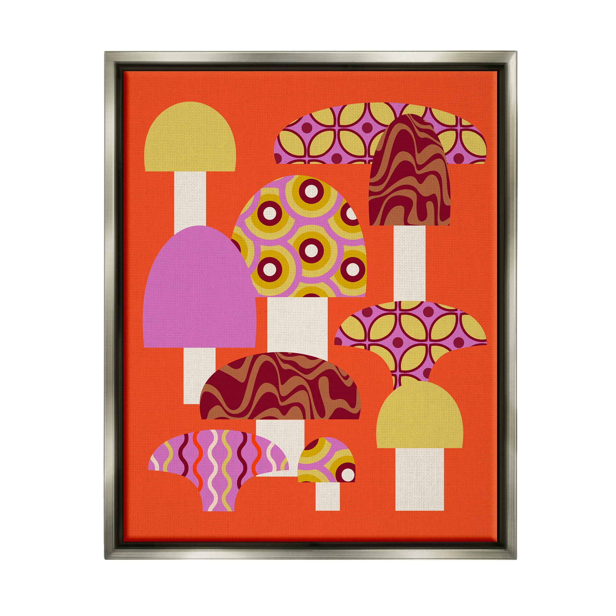 Stupell Industries Retro Patterned Mushrooms Botanical & Floral Painting Gray Floater Framed Canvas Art Print Wall Art, 25 x 31