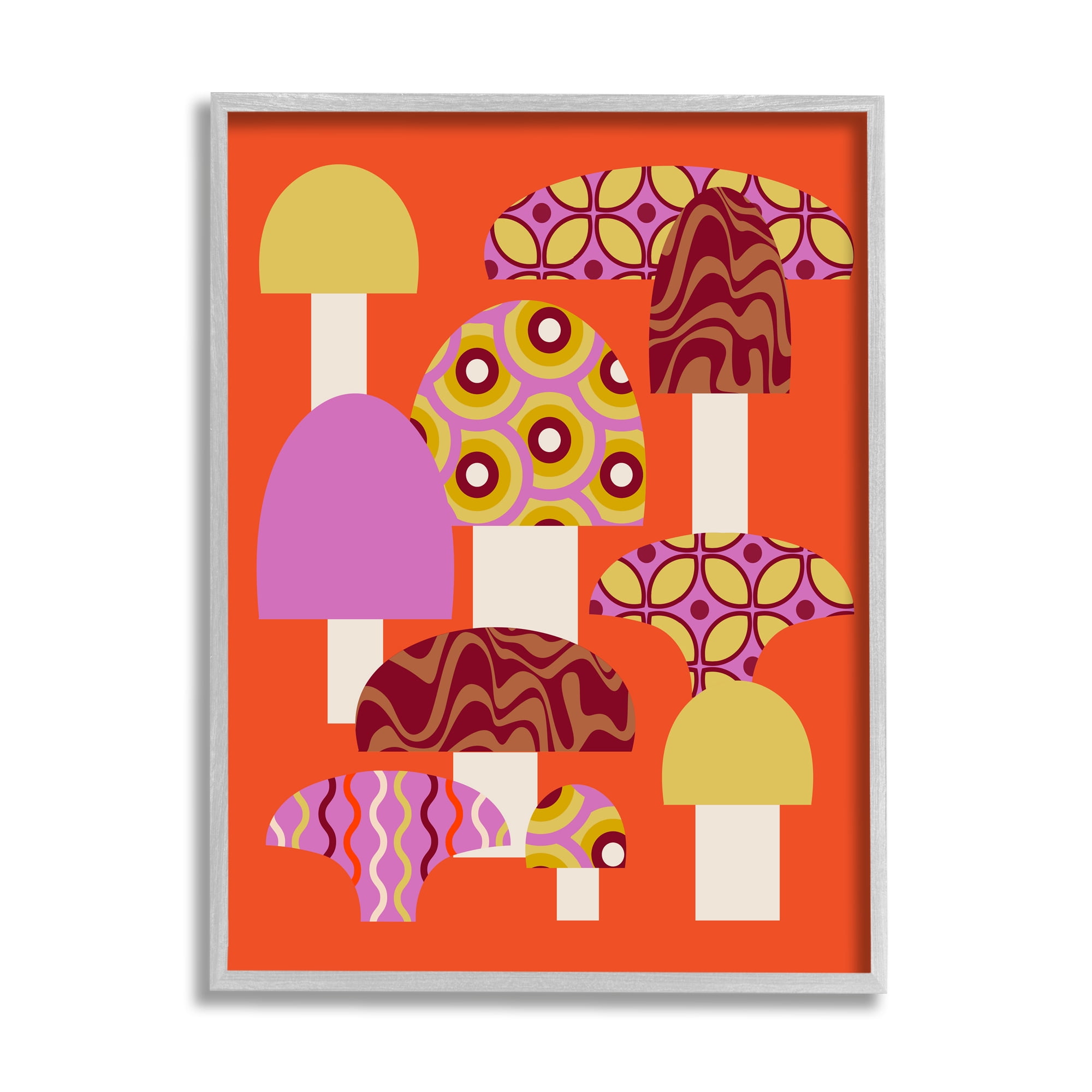 Stupell Industries Retro Patterned Mushrooms Botanical & Floral Painting Gray Framed Art Print Wall Art, 24 x 30