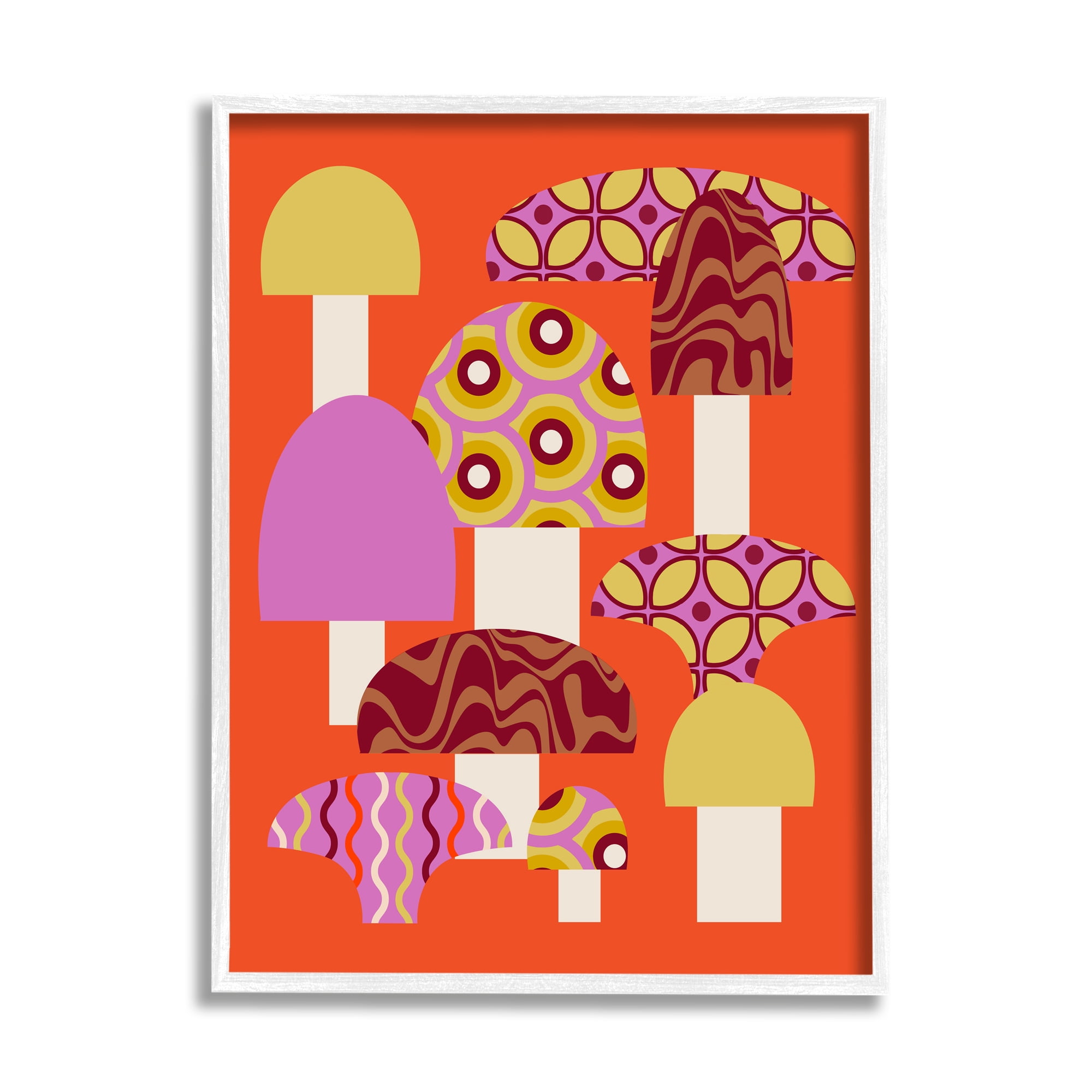 Stupell Industries Retro Patterned Mushrooms Botanical & Floral Painting White Framed Art Print Wall Art, 24 x 30