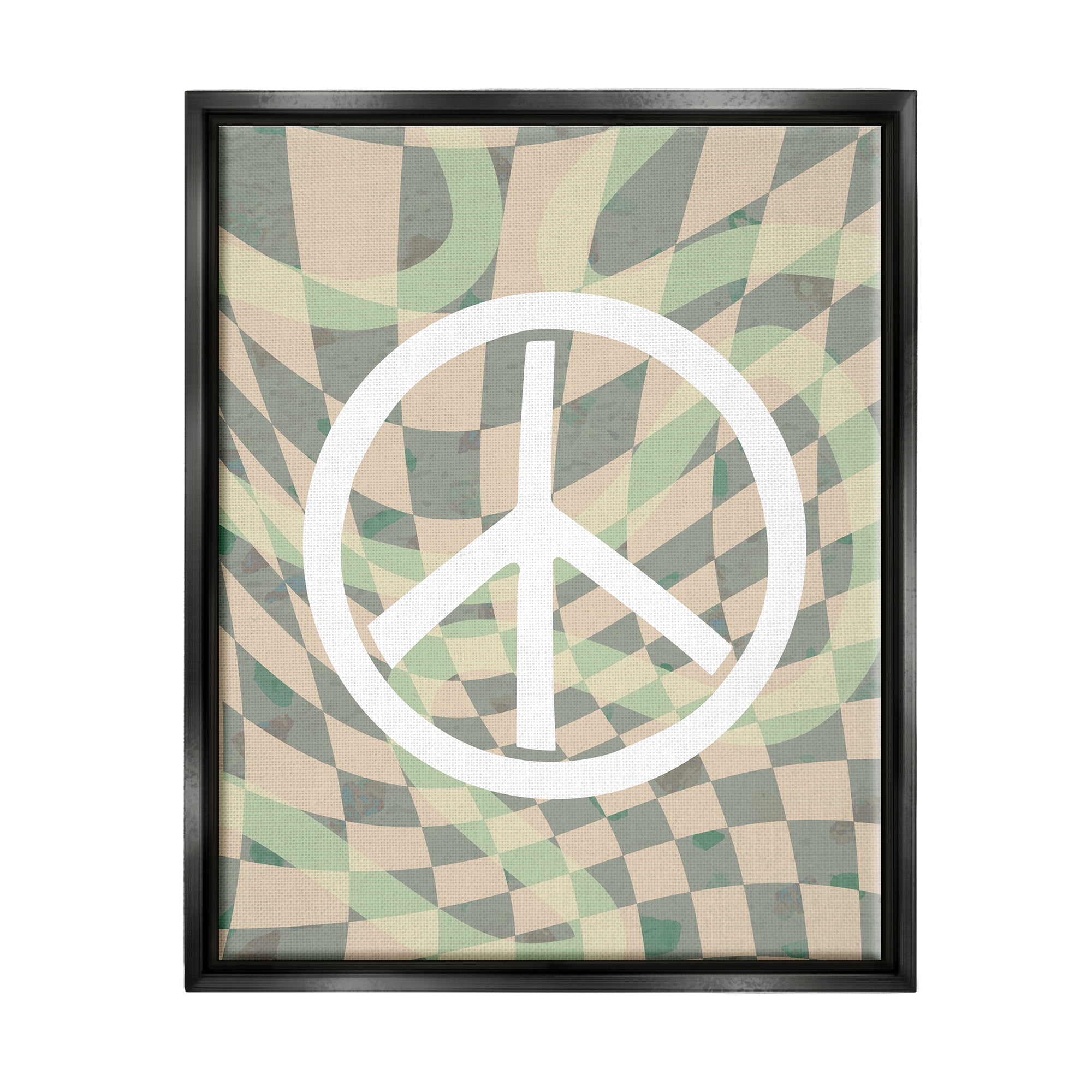 Stupell Industries Retro Peace Symbol Abstract Painting Black Floater Framed Art Print Wall Art, 25 x 31