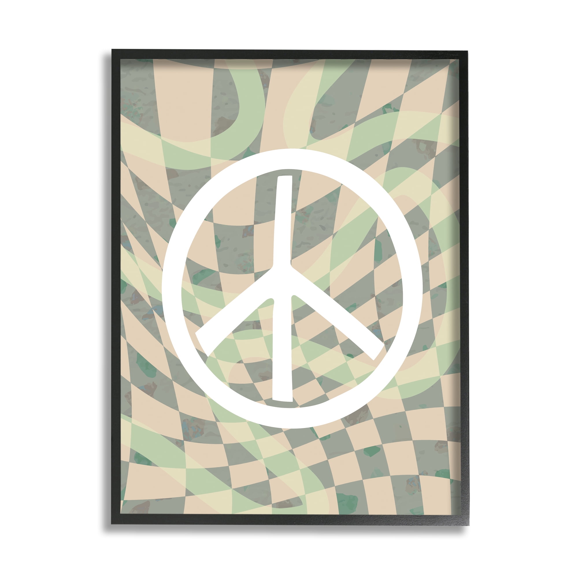 Stupell Industries Retro Peace Symbol Abstract Painting Black Framed Art Print Wall Art, 16 x 20