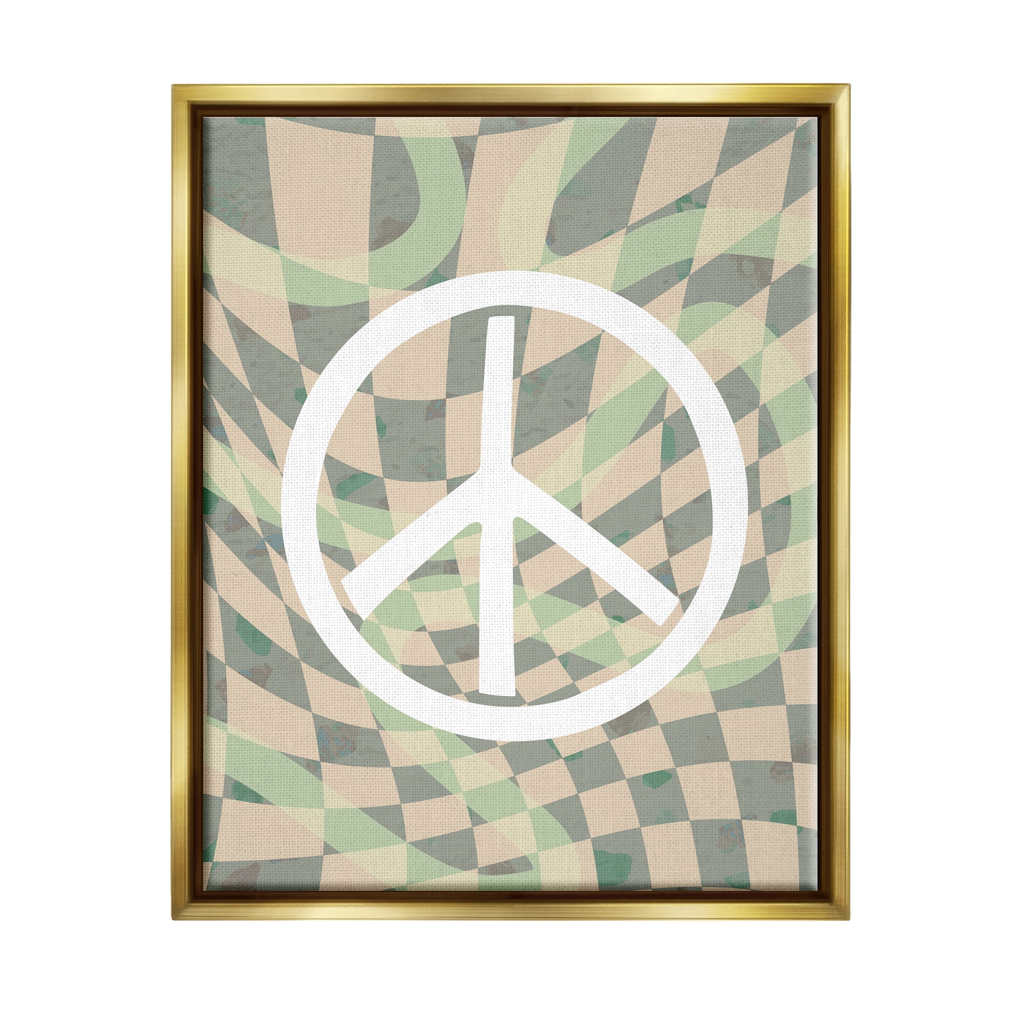 Stupell Industries Retro Peace Symbol Abstract Painting Gold Floater Framed Art Print Wall Art, 25 x 31