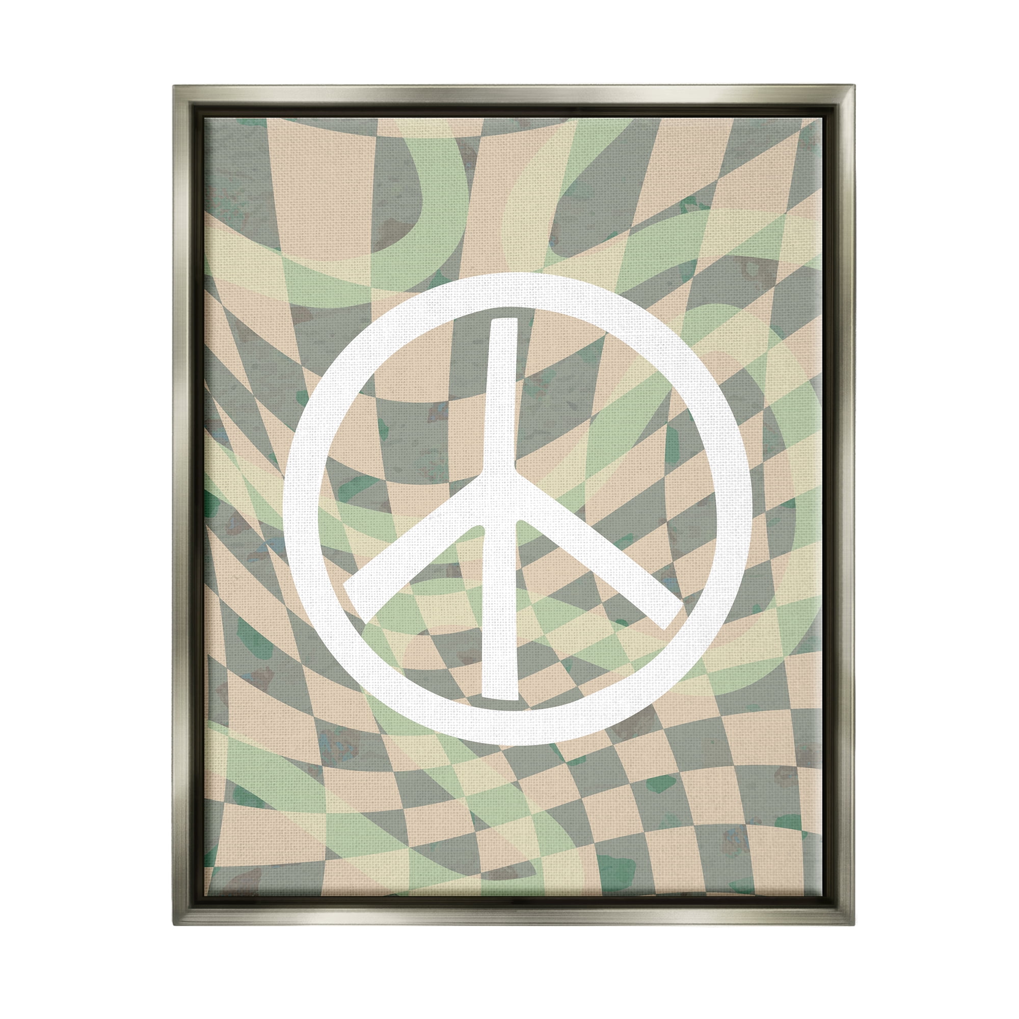Stupell Industries Retro Peace Symbol Abstract Painting Gray Floater Framed Art Print Wall Art, 25 x 31