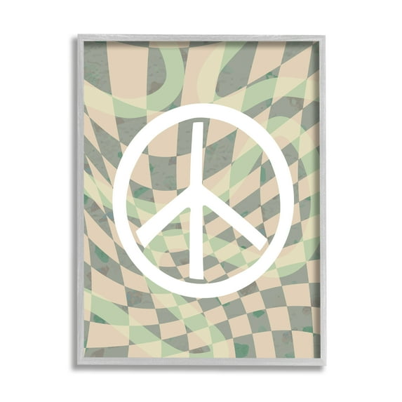 Stupell Industries Retro Peace Symbol Abstract Painting Gray Framed Art Print Wall Art, 11 x 14