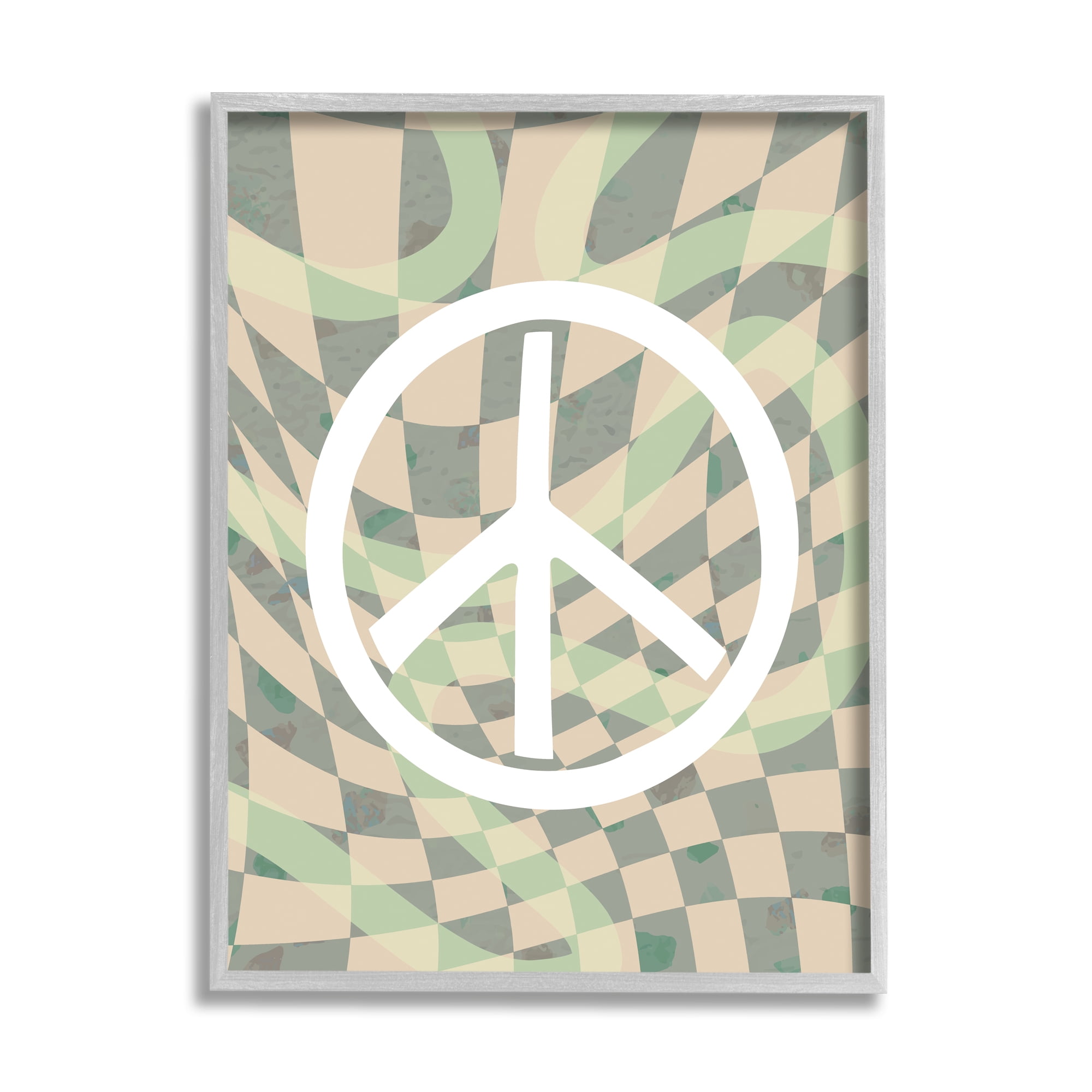 Stupell Industries Retro Peace Symbol Abstract Painting Gray Framed Art Print Wall Art, 16 x 20
