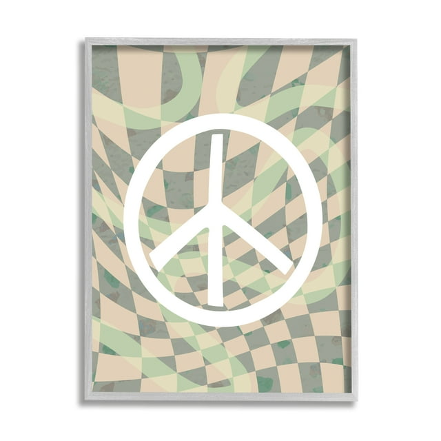 Stupell Industries Retro Peace Symbol Abstract Painting Gray Framed Art Print Wall Art, 24 x 30