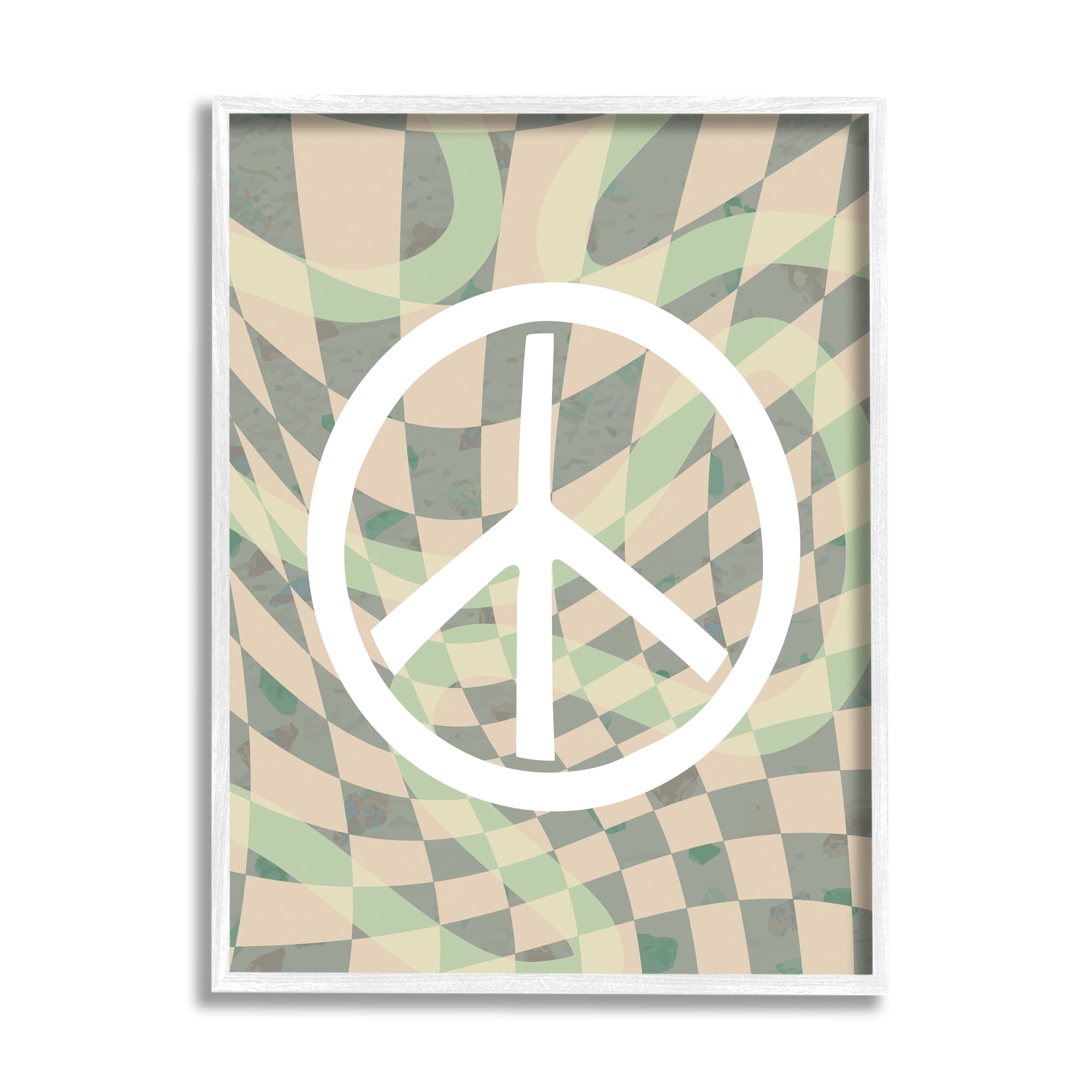Stupell Industries Retro Peace Symbol Abstract Painting White Framed Art Print Wall Art, 24 x 30