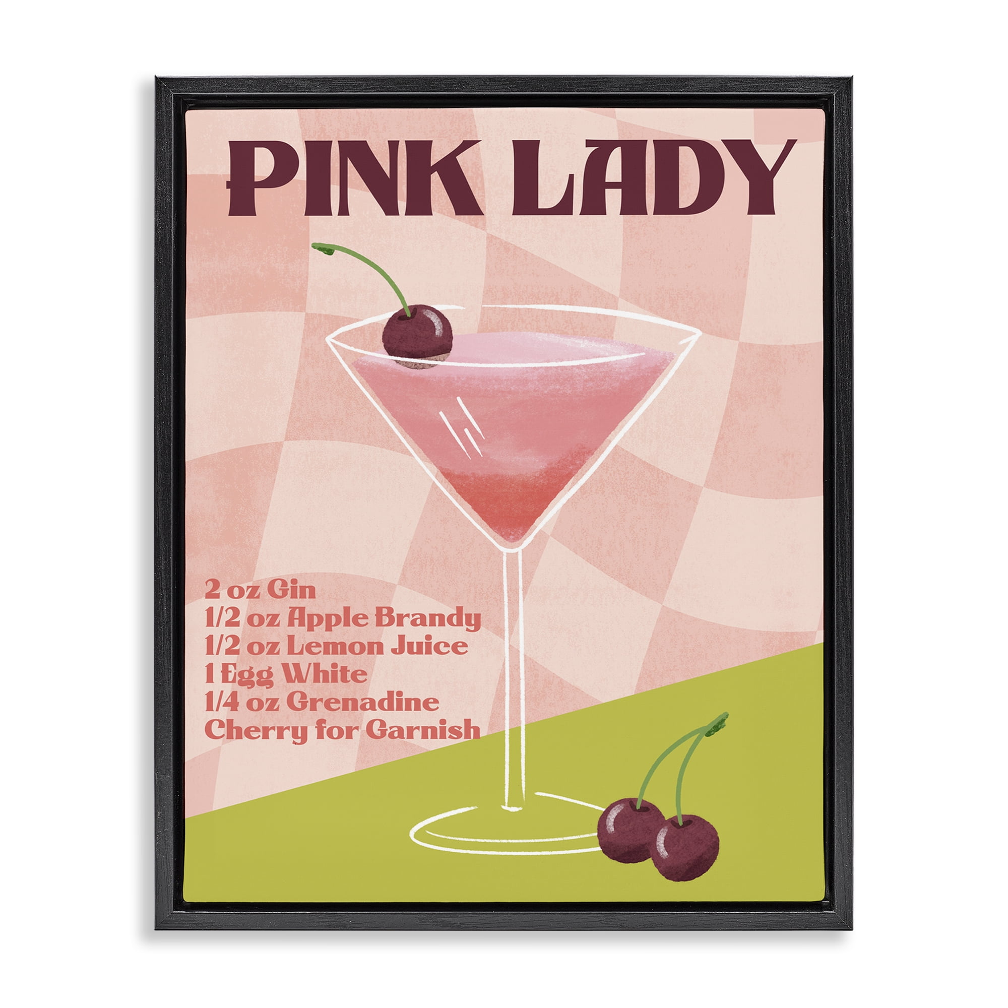 Stupell Industries Retro Pink Lady Recipe Food & Beverage Painting Black Floater Framed Canvas Art Print Wall Art, 25 x 31