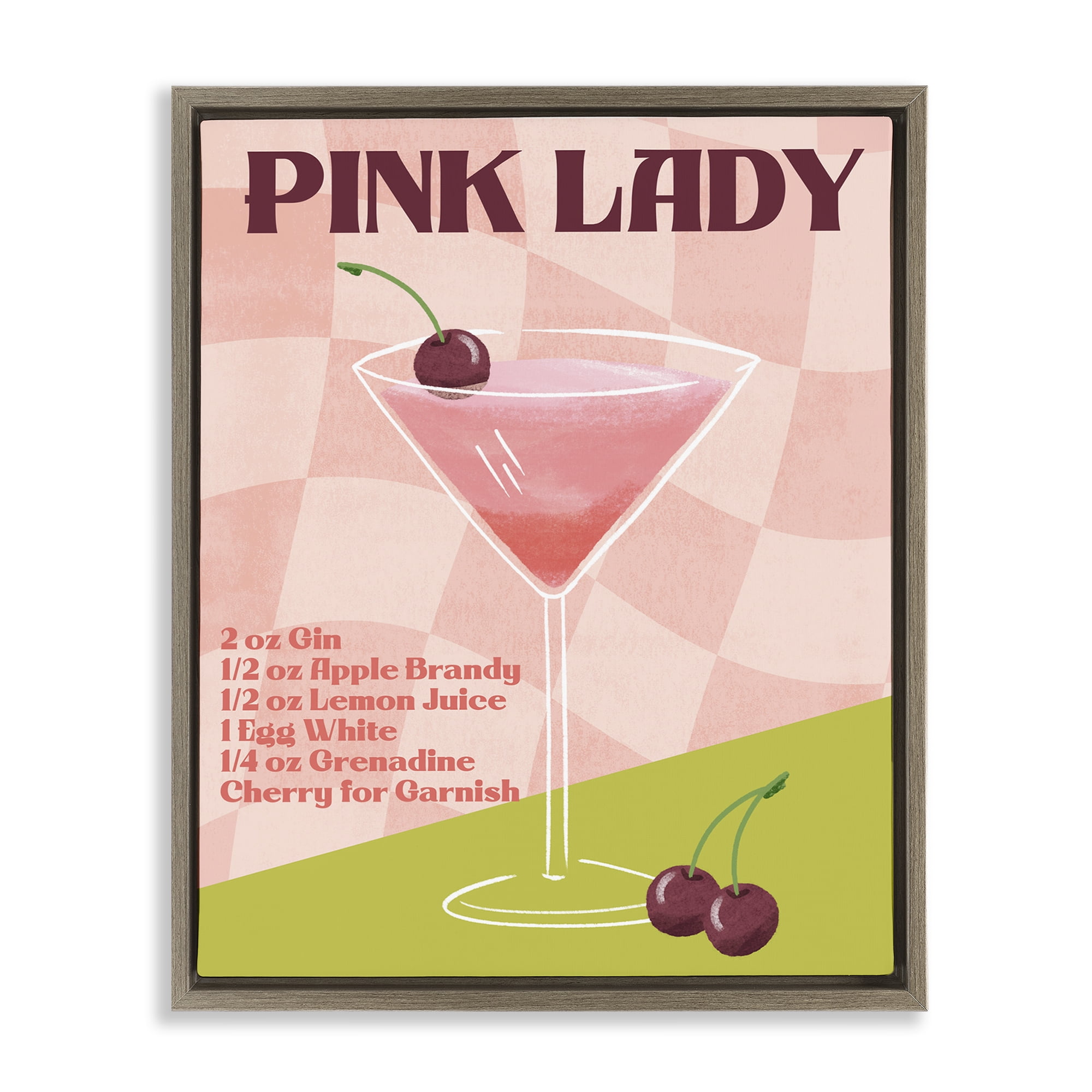 Stupell Industries Retro Pink Lady Recipe Food & Beverage Painting Brown Floater Framed Canvas Art Print Wall Art, 25 x 31