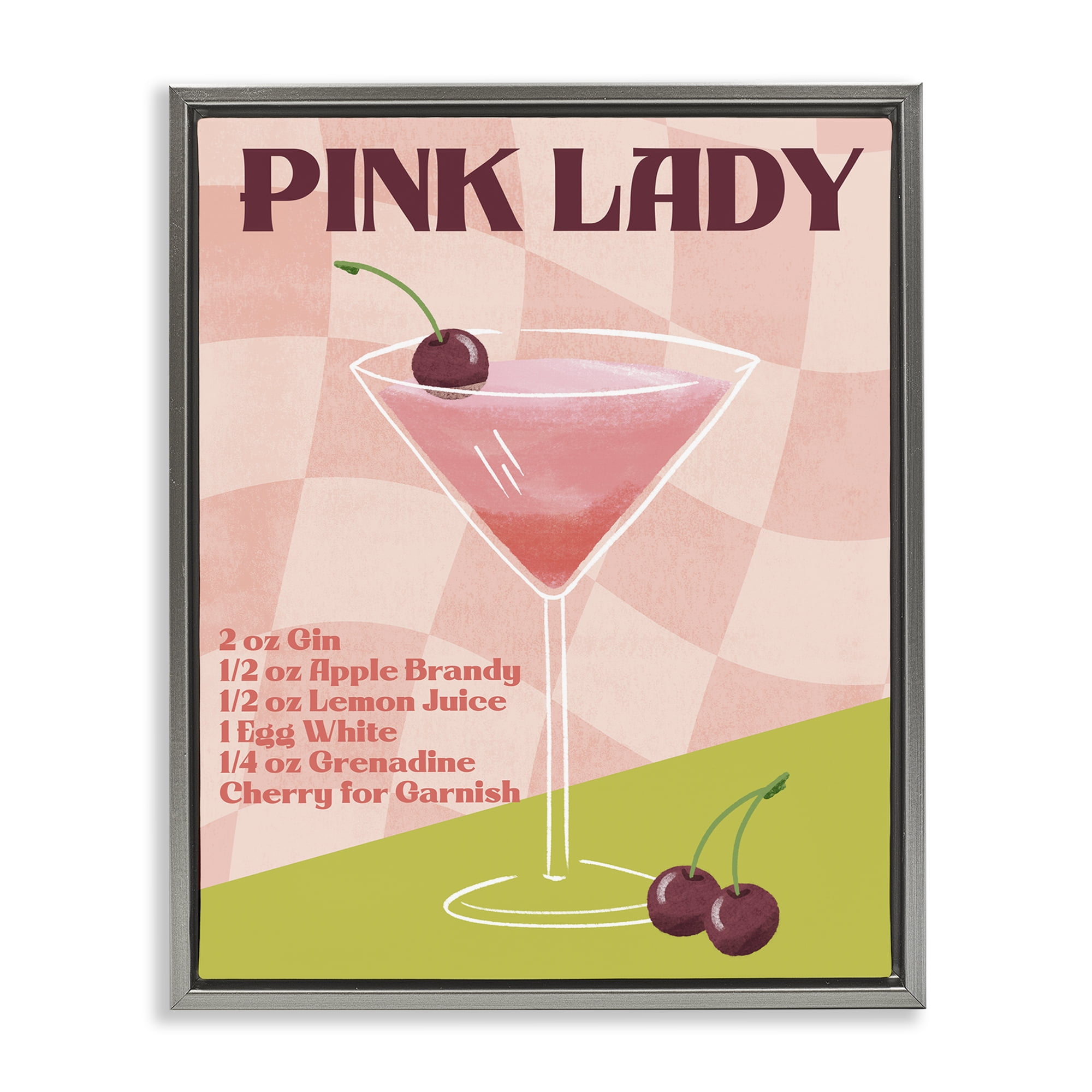 Stupell Industries Retro Pink Lady Recipe Food & Beverage Painting Gray Floater Framed Canvas Art Print Wall Art, 25 x 31