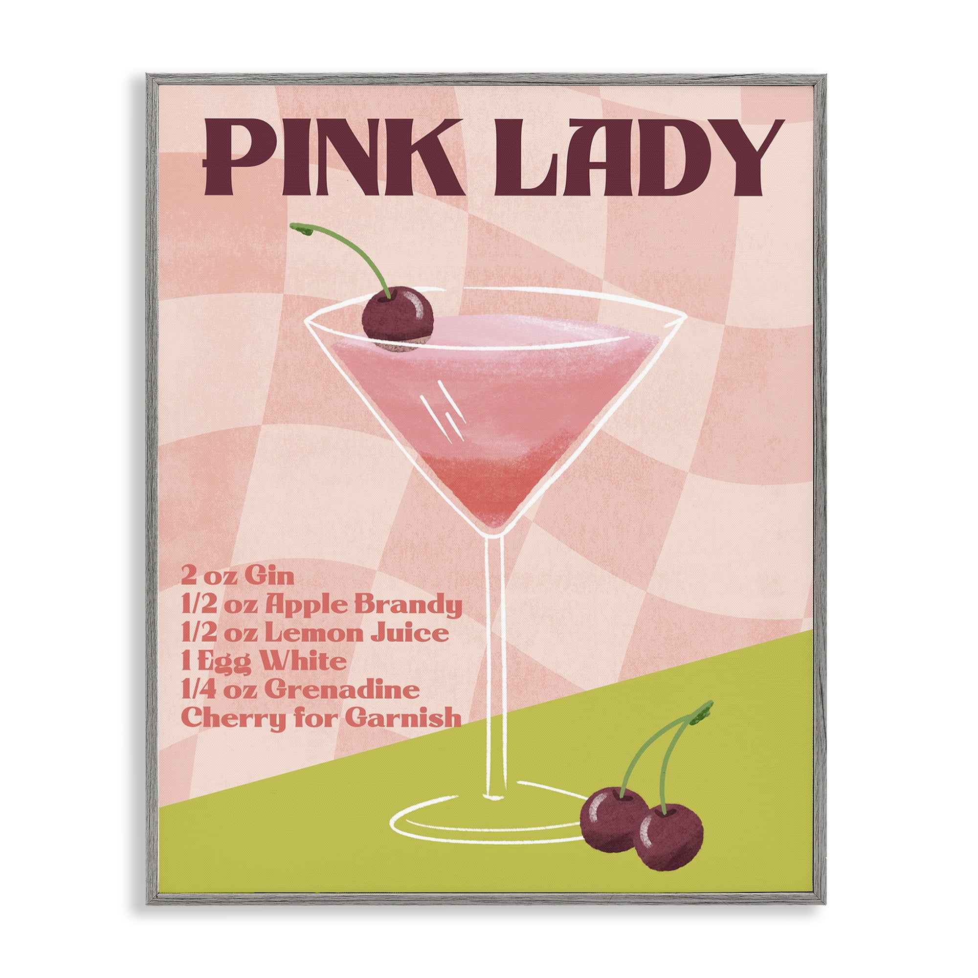 Stupell Industries Retro Pink Lady Recipe Food & Beverage Painting Gray Framed Art Print Wall Art, 11 x 14