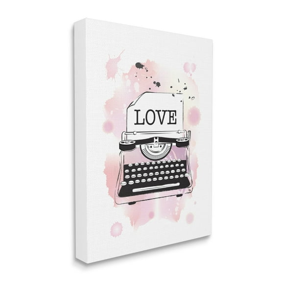 Stupell Industries Retro Pink Typewriter Love Text Paint Splash Typography Painting Gallery Wrapped Canvas Art Print Wall Art, 16 x 20