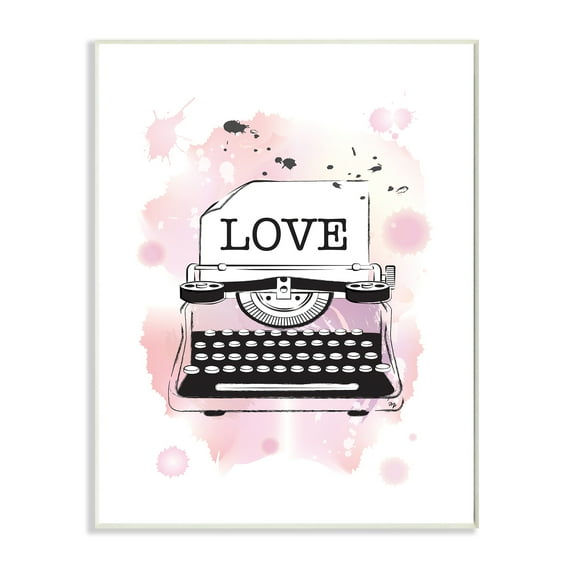 Stupell Industries Retro Pink Typewriter Love Text Paint Splash Typography Painting Wall Plaque Art Print Wall Art, 10 x 15
