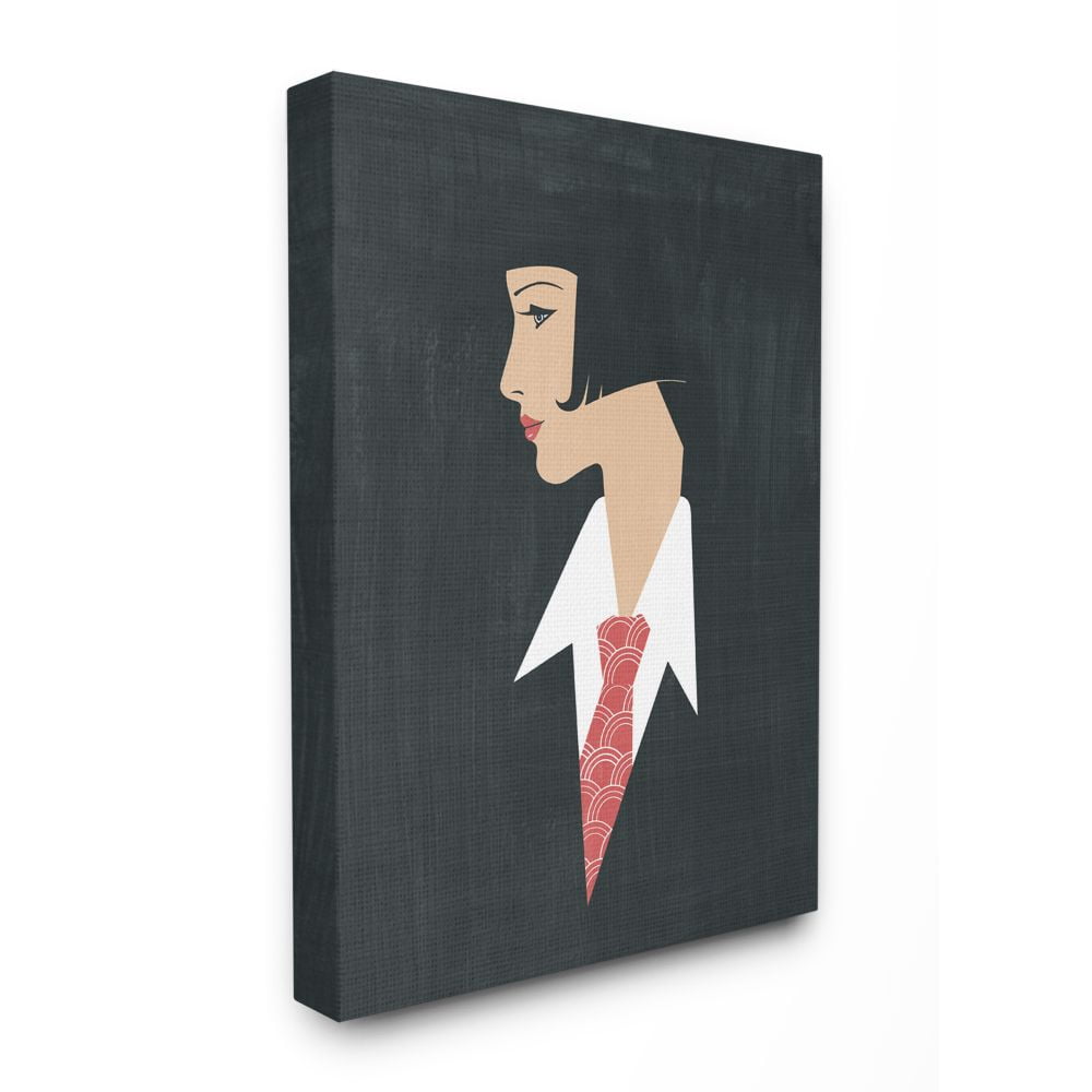 Retro Pop Female Portrait Fashion Tie Detail Canvas Wall Art