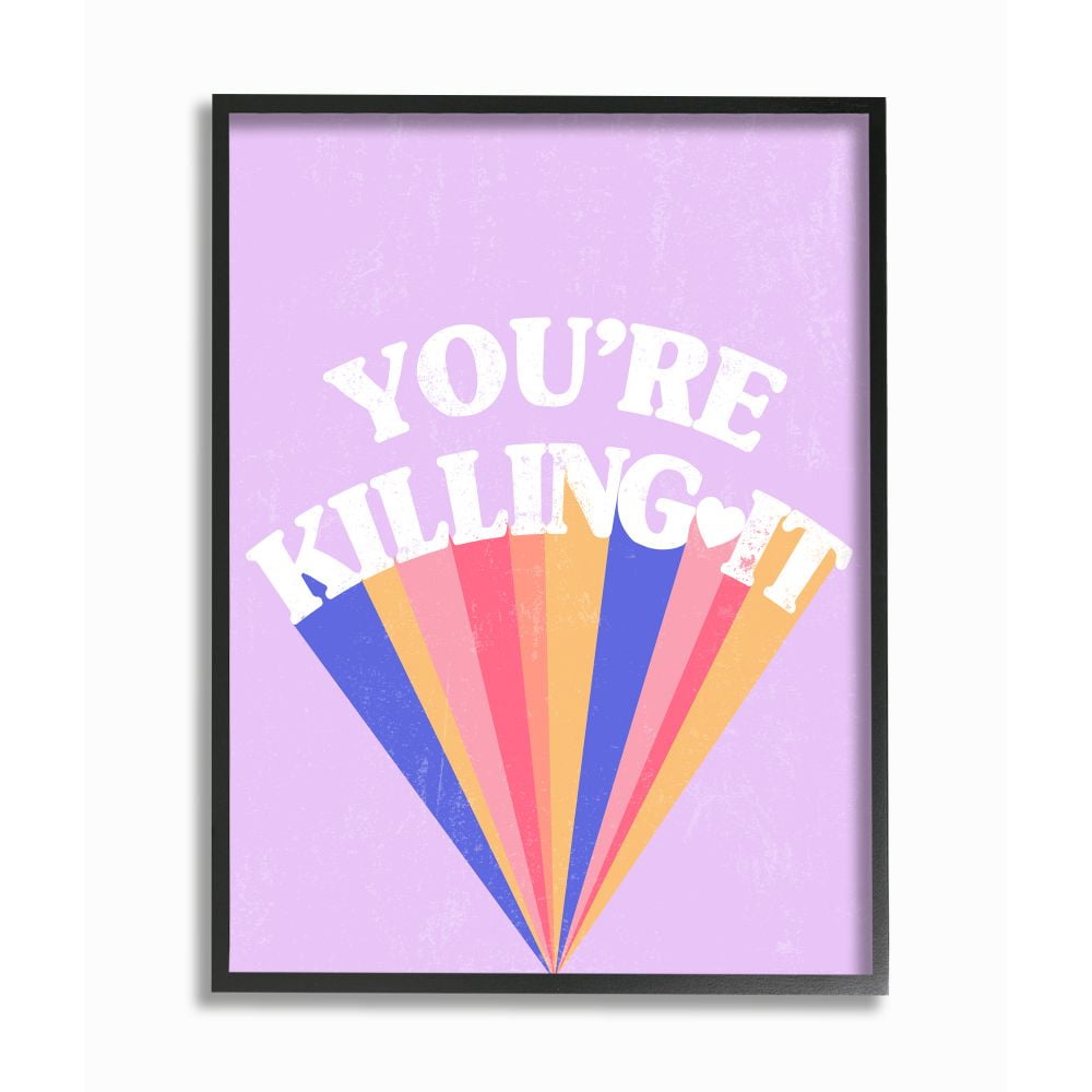 Stupell Industries Retro Pop You're Killing It Motivational Purple Pink Phrase Framed Wall Art Design by Daphne Polselli, 16" x 20", Black Framed