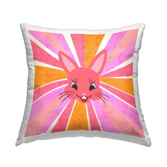 Stupell Industries Retro Rabbit on Stripes Decorative Printed Throw Pillow Design by Carrie Cantwell