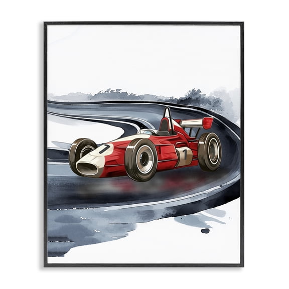 Stupell Industries Retro Race Day Car Black Framed Giclee Art, design by Christine Simpson Art