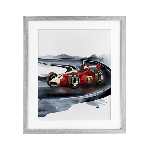 Stupell Industries Retro Race Day Car Gray Framed Print Under Glass, design by Christine Simpson Art