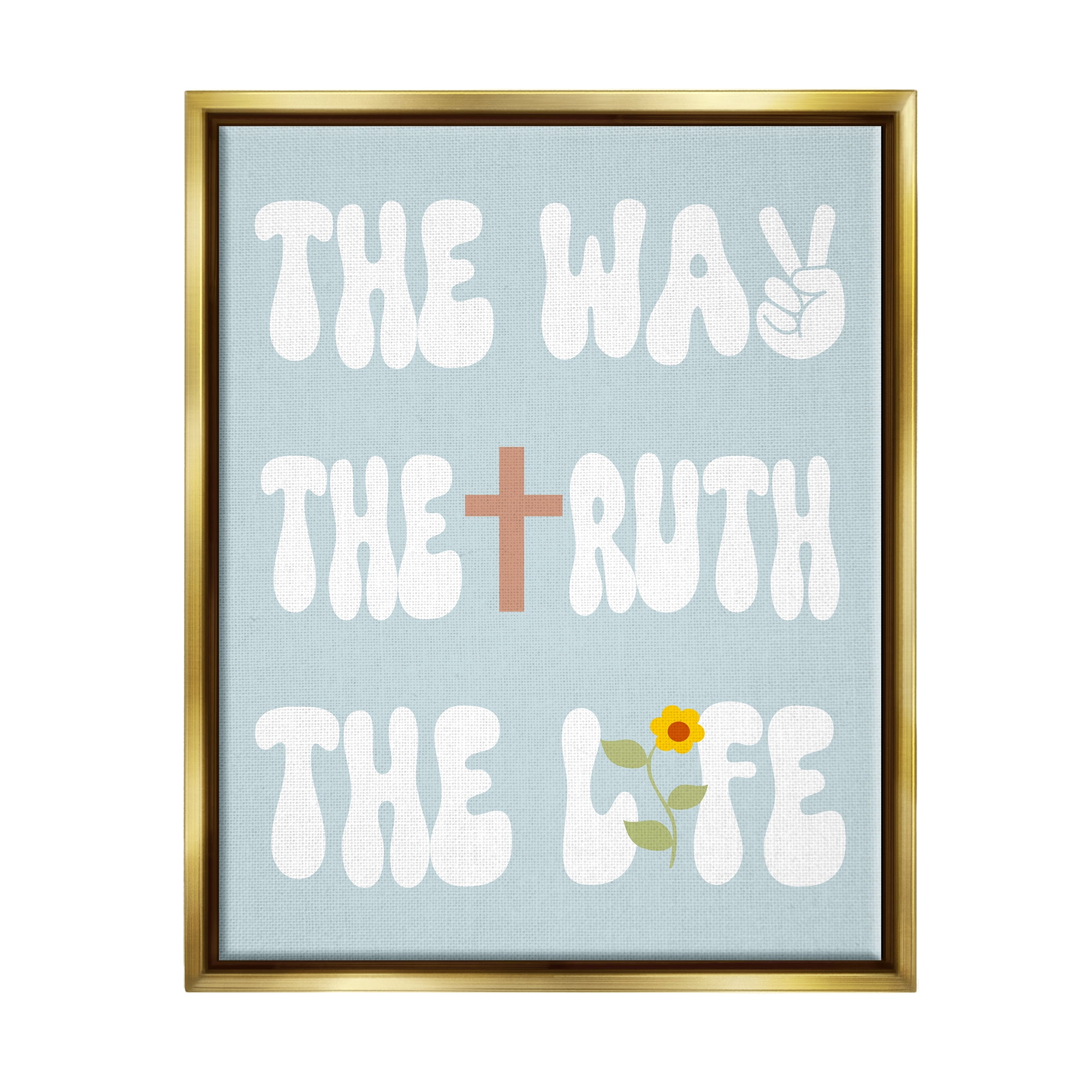 Stupell Industries Retro Religious Phrase Botanical & Floral Painting Gold Floater Framed Canvas Art Print Wall Art, 17 x 21