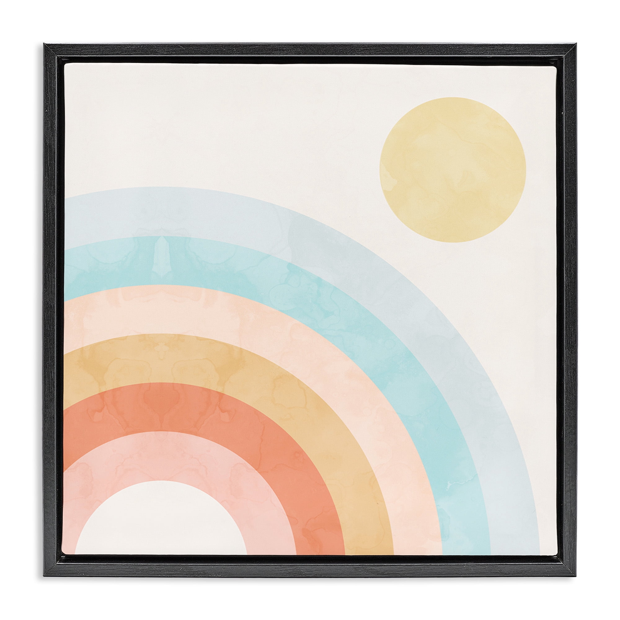 Stupell Industries Retro Rising Sun Rainbow Arches Landscape Painting Black Floater Framed Canvas Art Print Wall Art, 25 x 25