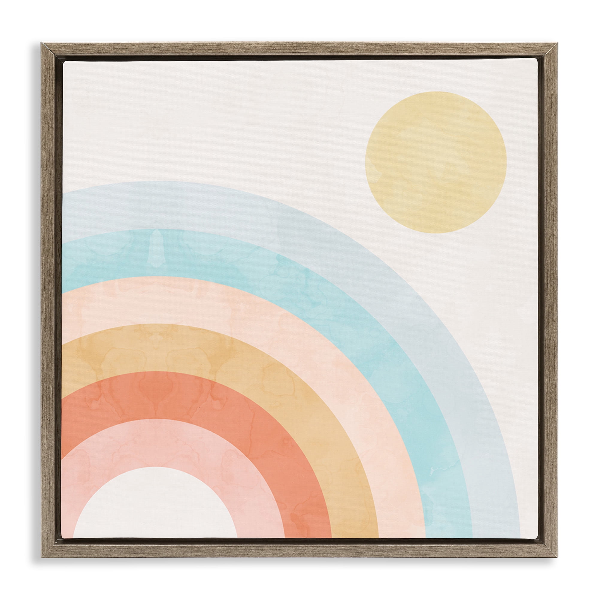Stupell Industries Retro Rising Sun Rainbow Arches Landscape Painting Brown Floater Framed Canvas Art Print Wall Art, 18 x 18