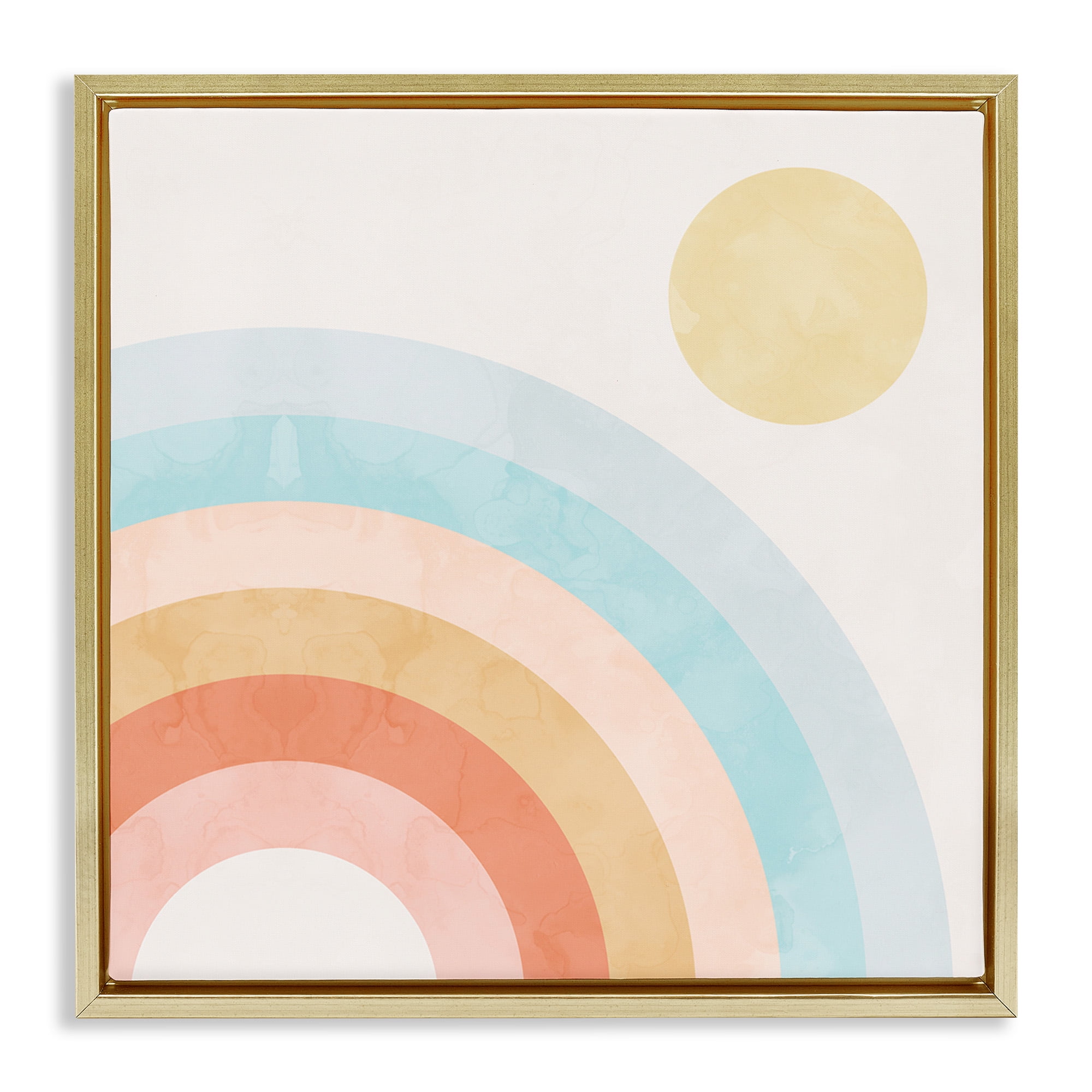 Stupell Industries Retro Rising Sun Rainbow Arches Landscape Painting Gold Floater Framed Canvas Art Print Wall Art, 25 x 25