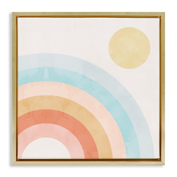 Stupell Industries Retro Rising Sun Rainbow Arches Landscape Painting Gold Floater Framed Canvas Art Print Wall Art, 25 x 25