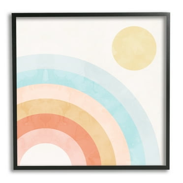 Stupell Industries Retro Rising Sun Rainbow Primary Tone Arches Nature Painting Black Framed Art Print Wall Art, 12 x 12