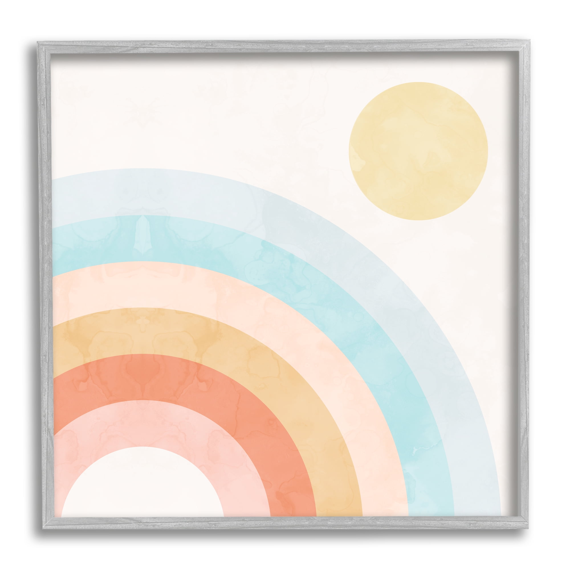 Stupell Industries Retro Rising Sun Rainbow Primary Tone Arches Nature Painting Gray Framed Art Print Wall Art, 24 x 24