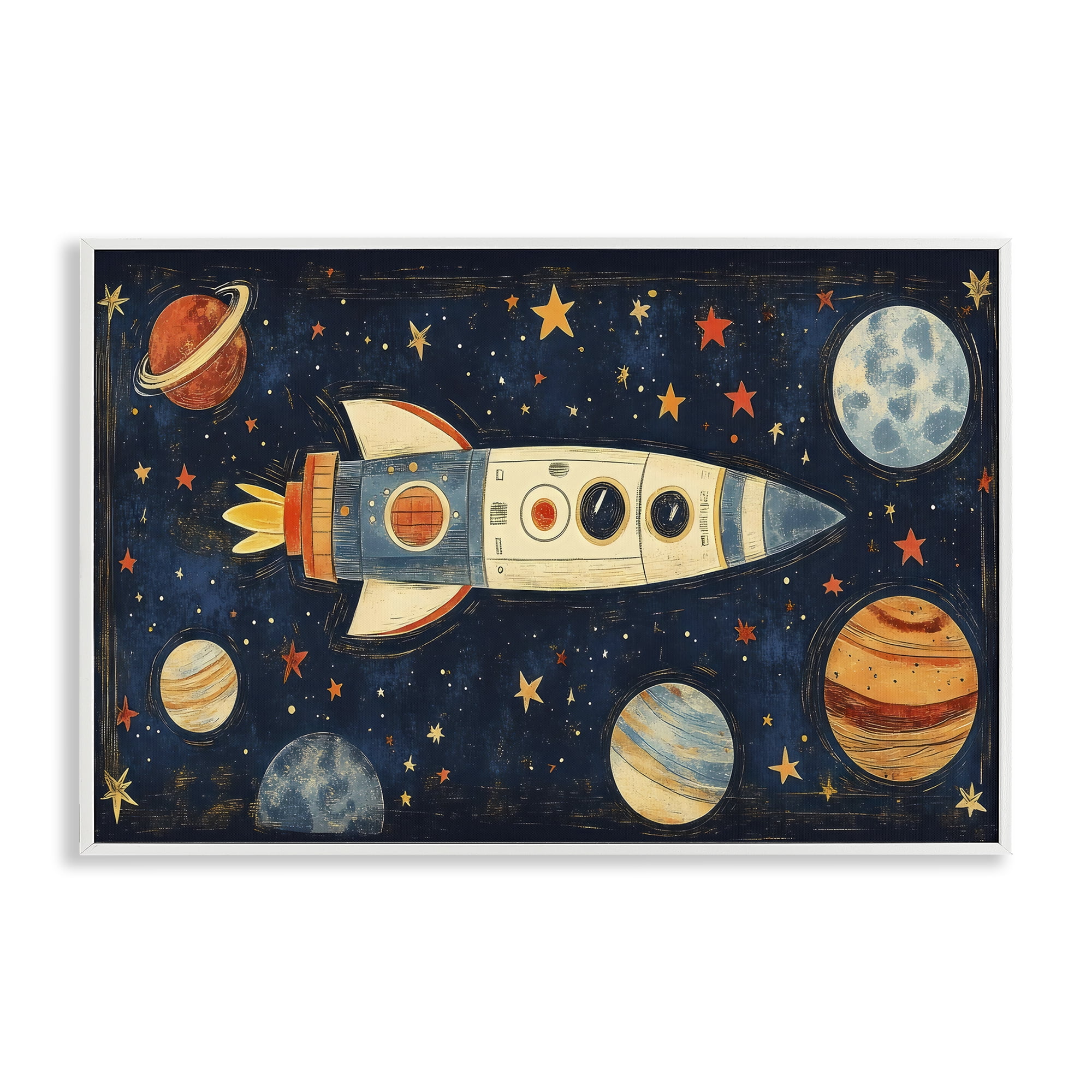 Stupell Industries Retro Rocket & Planets White Framed Giclee Art, design by Creative Studio
