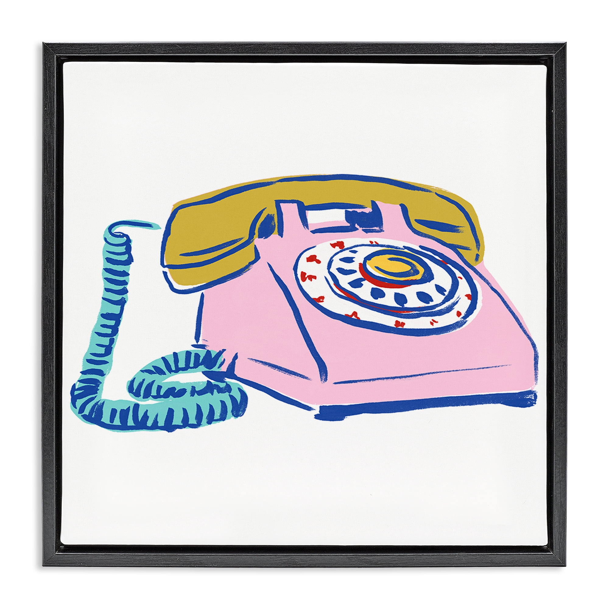 Stupell Industries Retro Rotary Telephone Novelty Painting Black Floater Framed Art Print Wall Art, 18 x 18