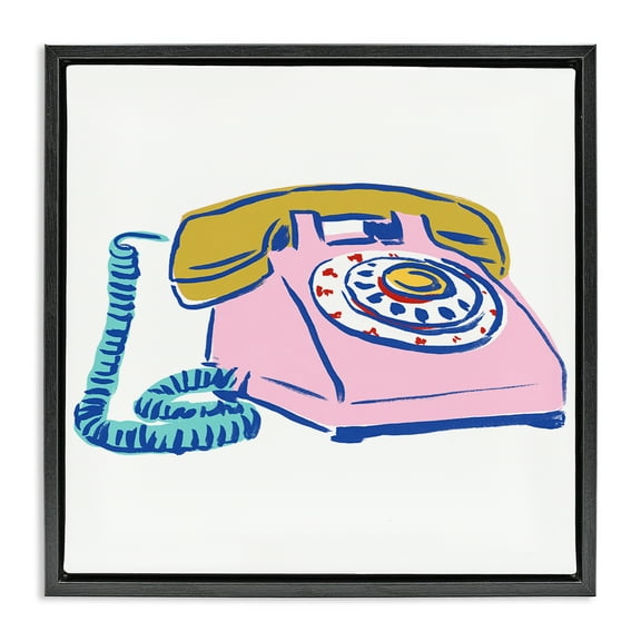 Stupell Industries Retro Rotary Telephone Novelty Painting Black Floater Framed Art Print Wall Art, 18 x 18
