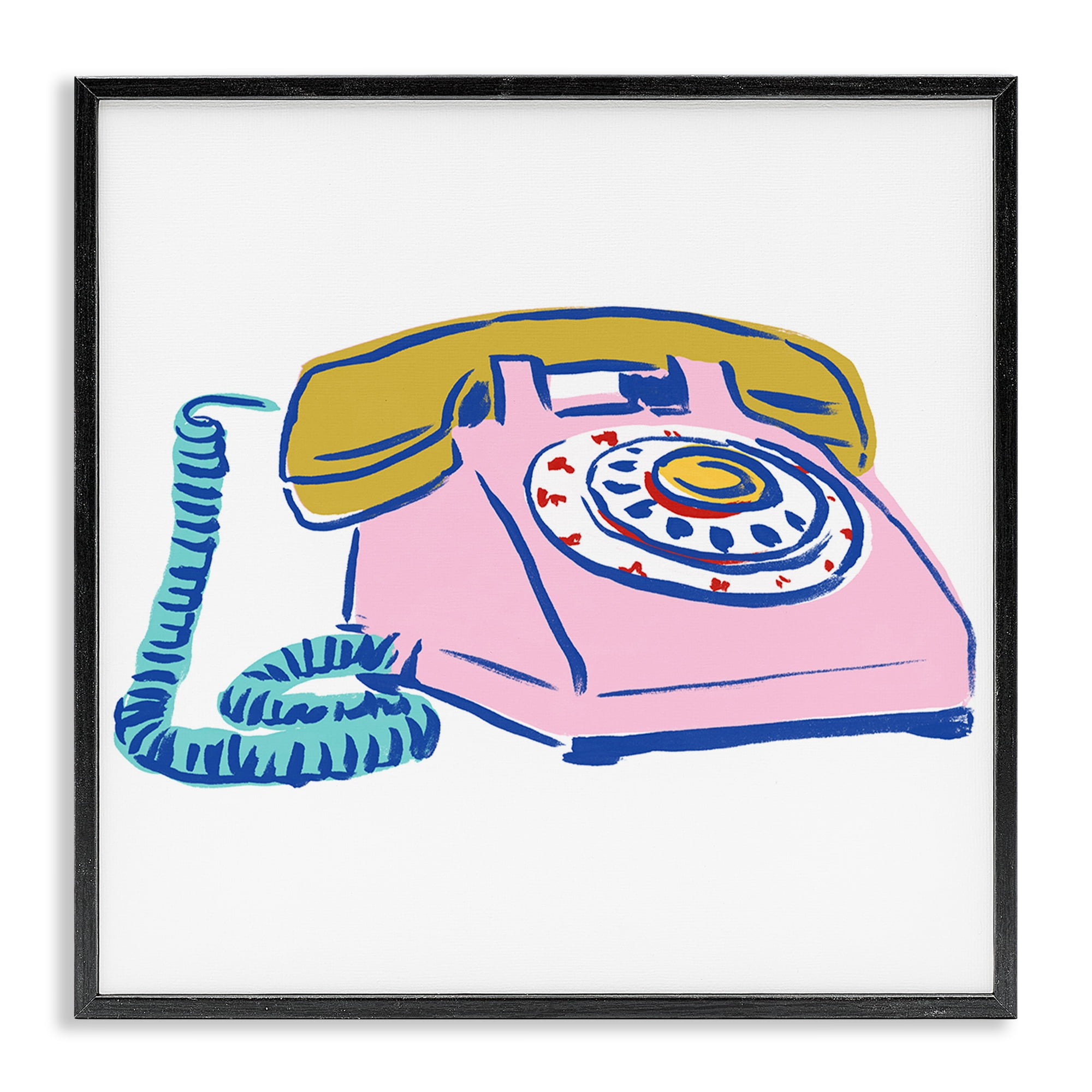 Stupell Industries Retro Rotary Telephone Novelty Painting Black Framed Art Print Wall Art, 17 x 17