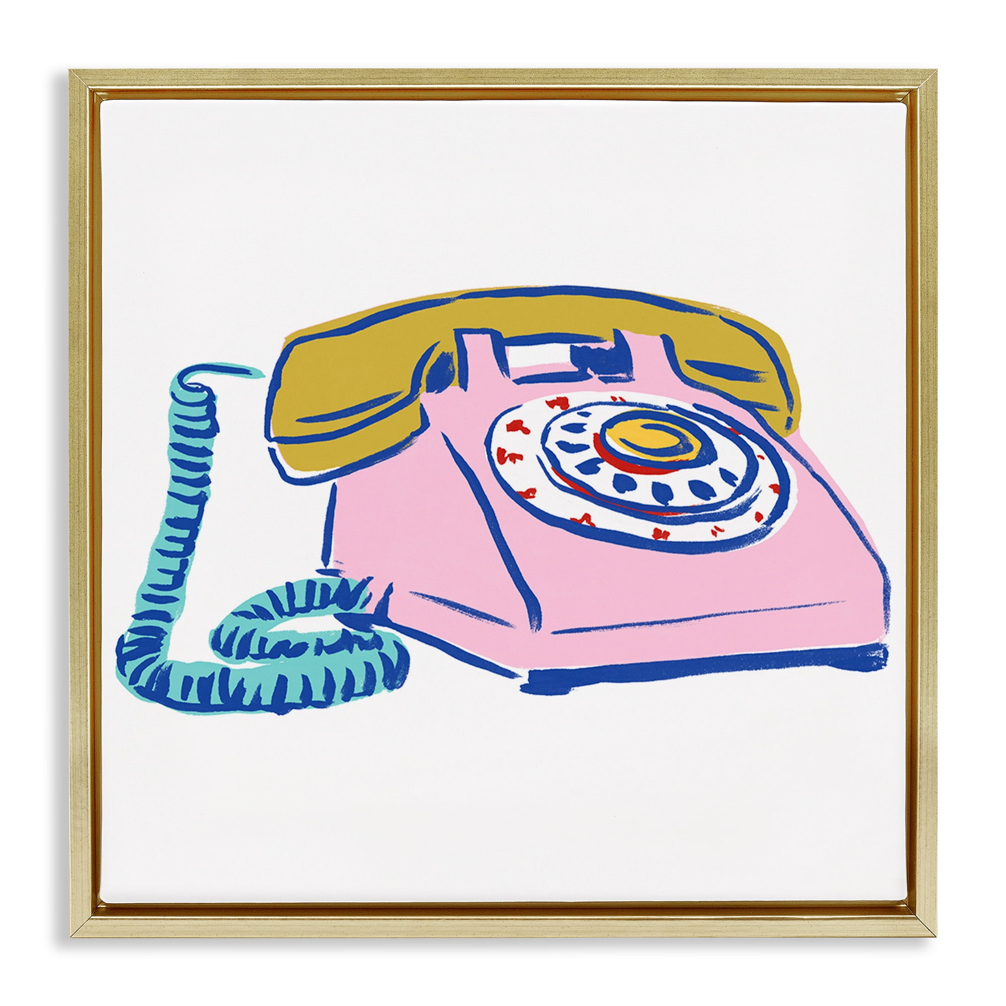 Stupell Industries Retro Rotary Telephone Novelty Painting Gold Floater Framed Art Print Wall Art, 18 x 18