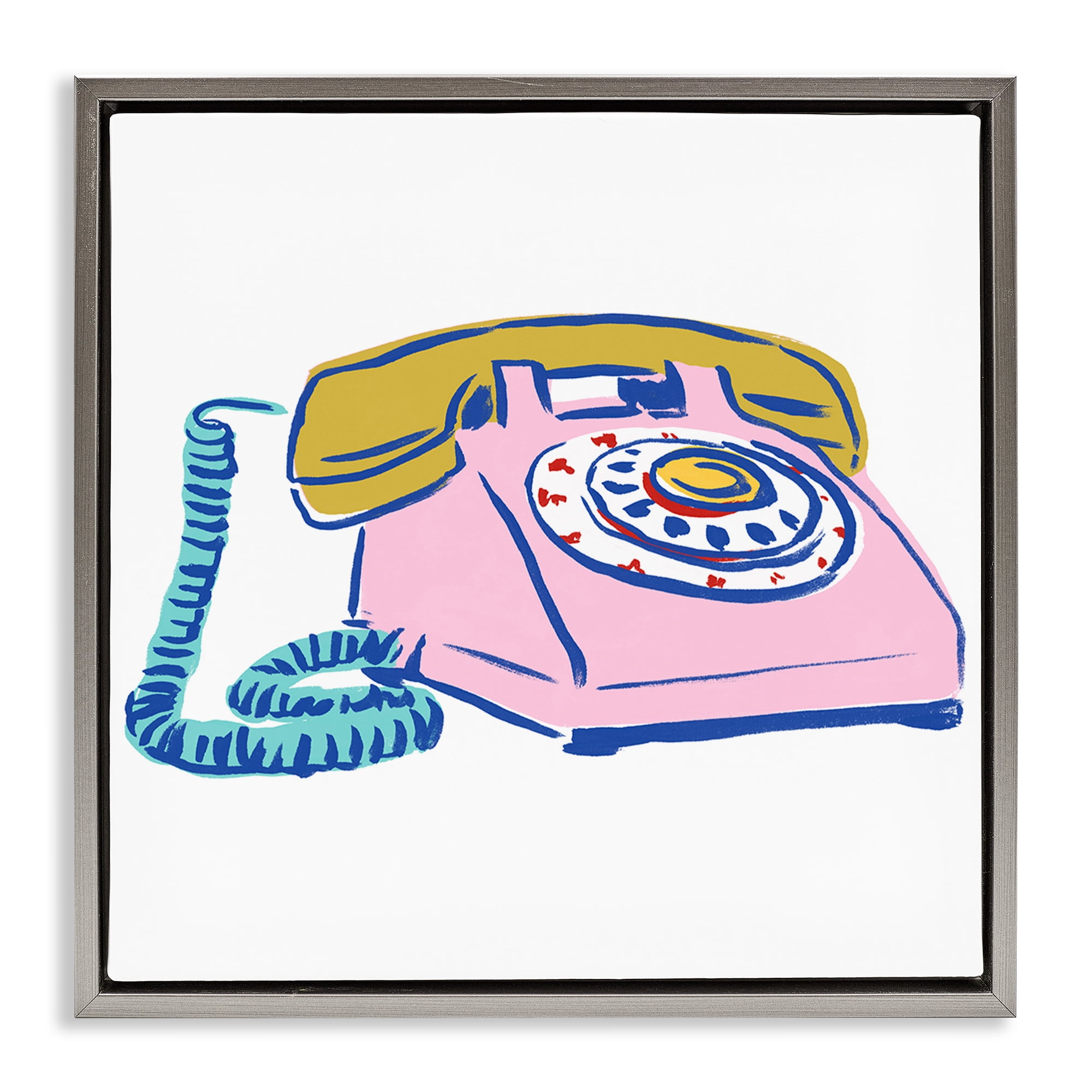 Stupell Industries Retro Rotary Telephone Novelty Painting Gray Floater Framed Art Print Wall Art, 25 x 25