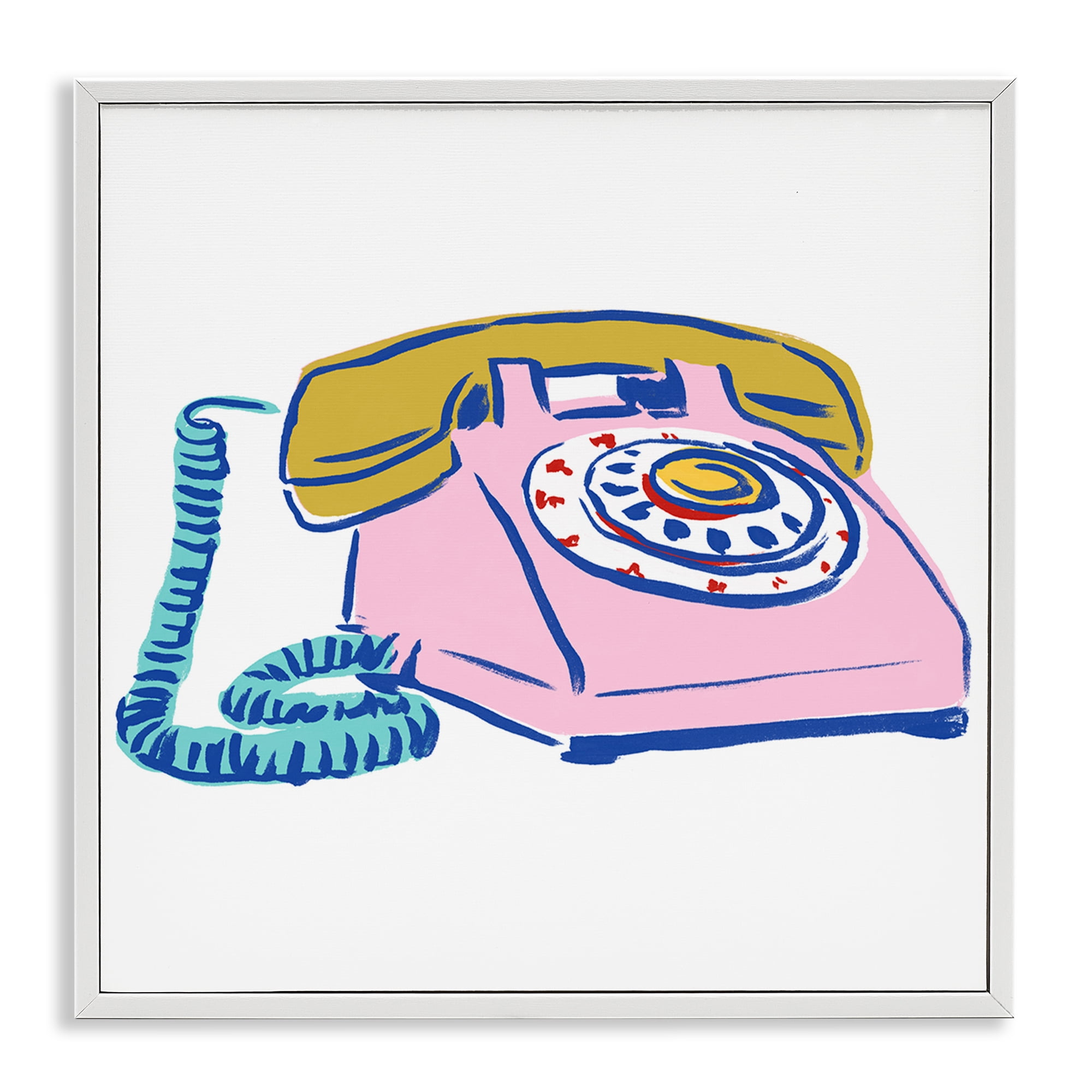 Stupell Industries Retro Rotary Telephone Novelty Painting White Framed Art Print Wall Art, 24 x 24