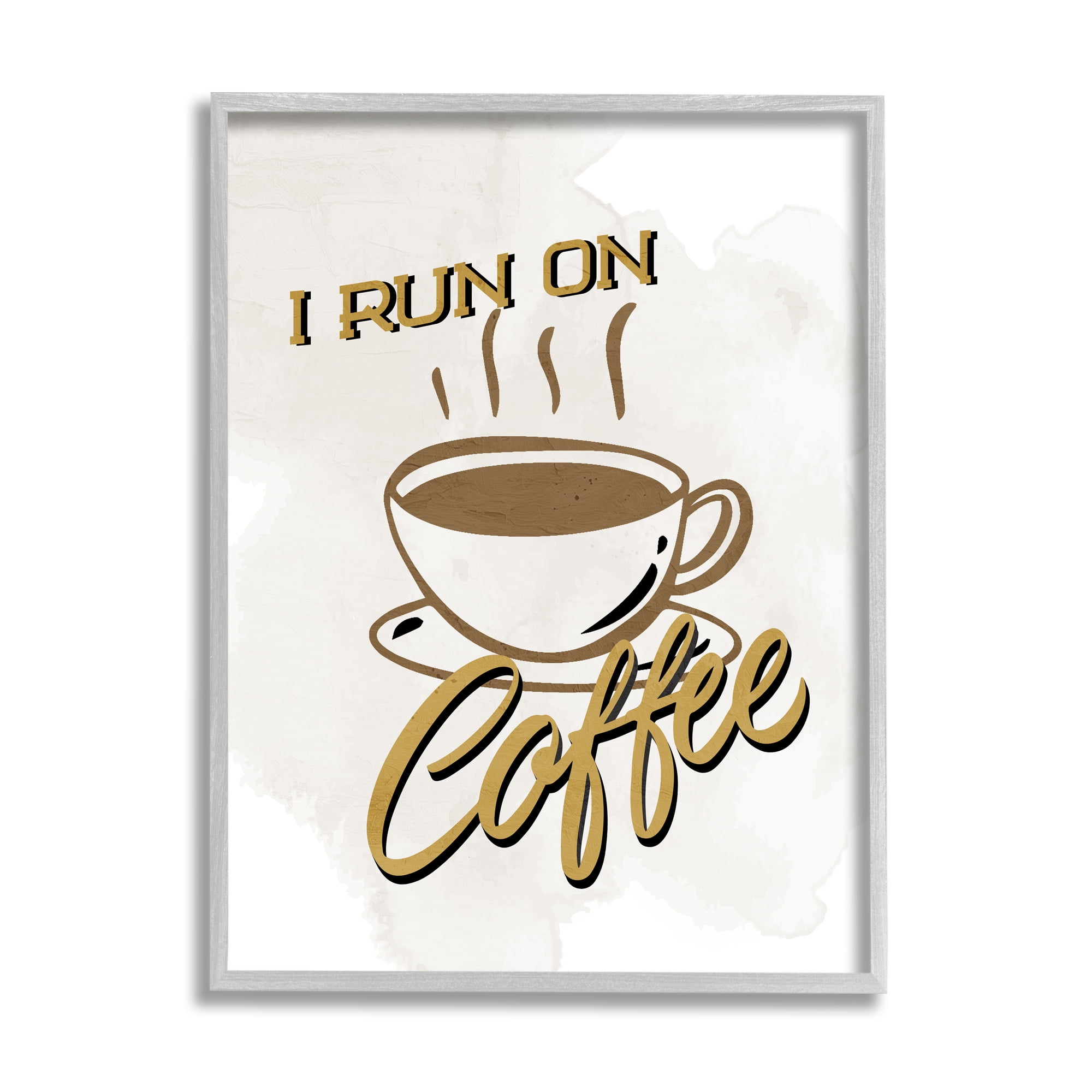 Stupell Industries Retro Run on Coffee Food & Beverage Painting Gray Framed Art Print Wall Art, 24 x 30