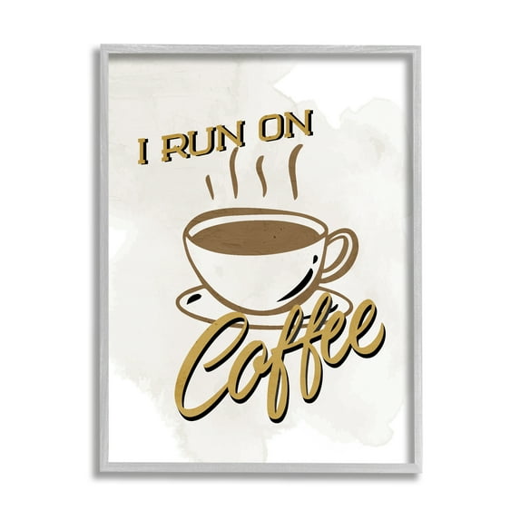 Stupell Industries Retro Run on Coffee Food & Beverage Painting Gray Framed Art Print Wall Art, 24 x 30
