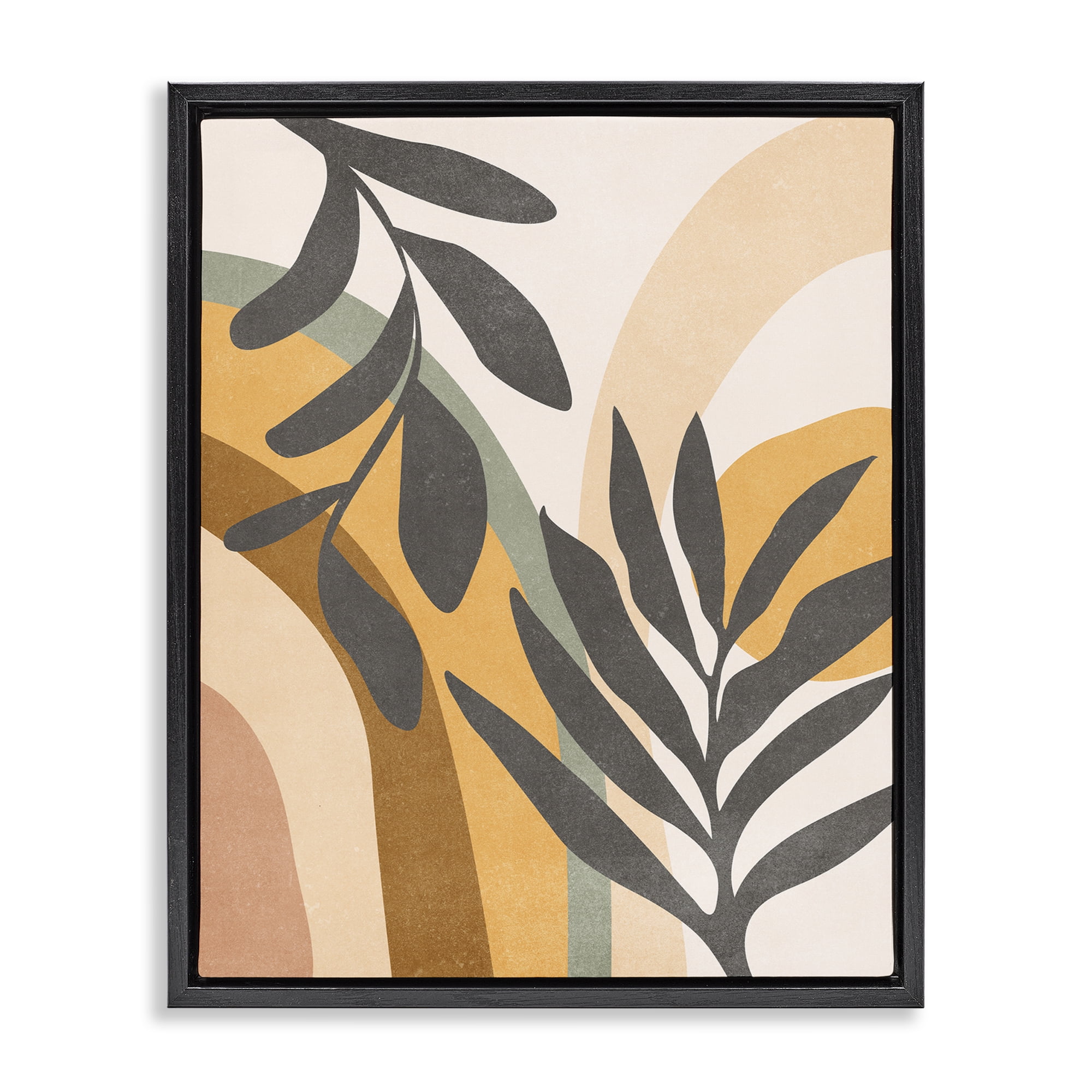Stupell Industries Retro Sage Boho Plants Landscape & Nature Painting Black Floater Framed Canvas Art Print Wall Art, 25 x 31