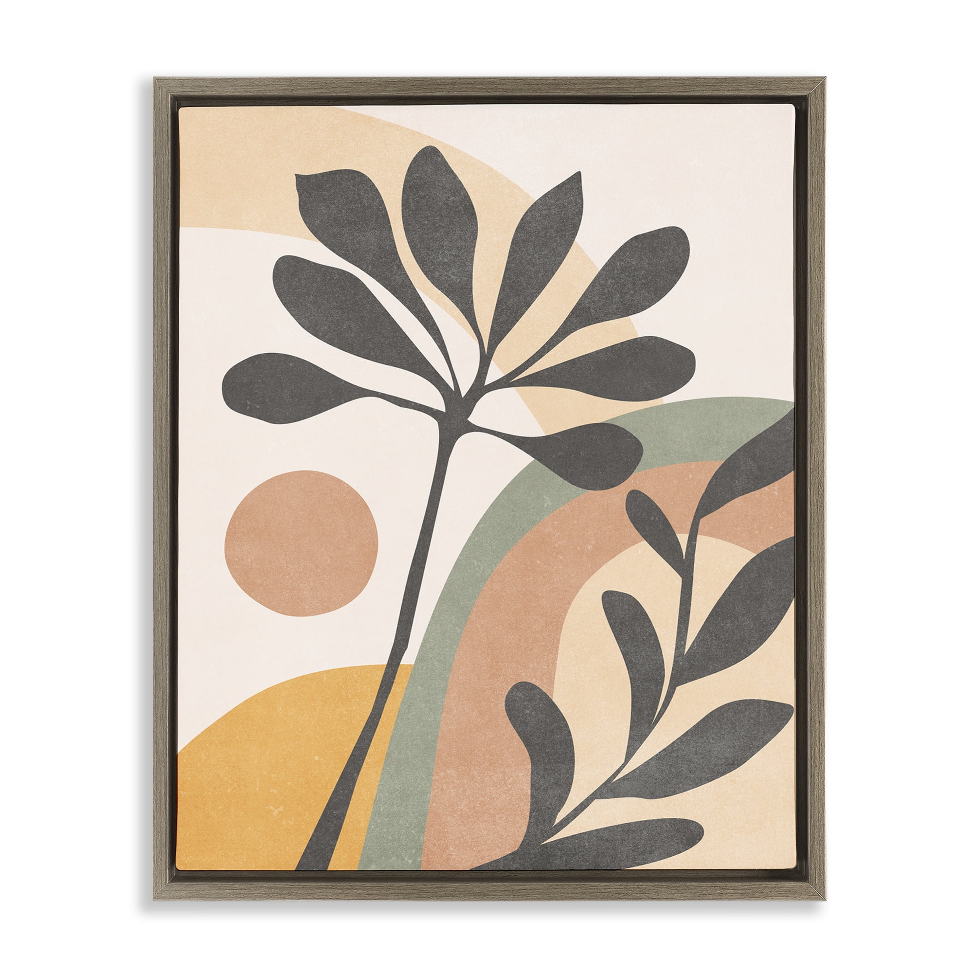 Stupell Industries Retro Sage Boho Sprigs Landscape & Nature Painting Brown Floater Framed Canvas Art Print Wall Art, 17 x 21