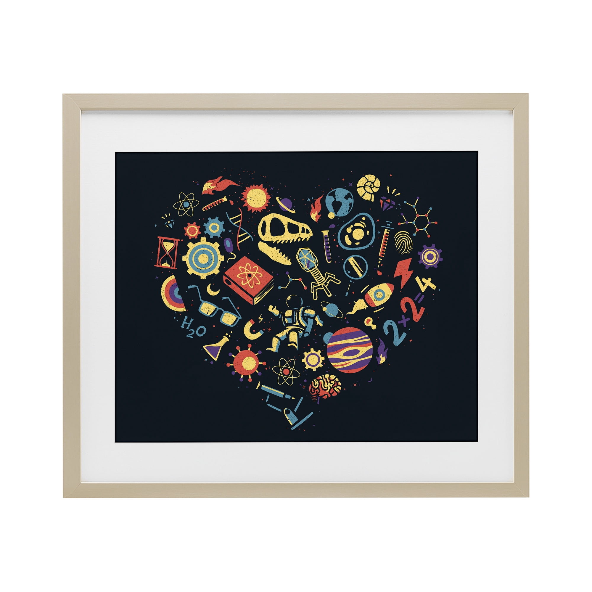 Stupell Industries Retro Science Heart Birch Framed Print Under Glass, design by Tobe Fonseca