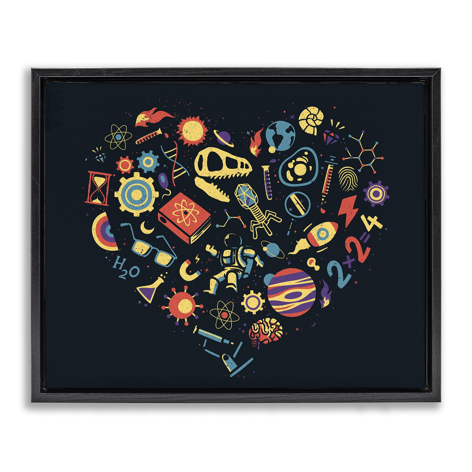 Stupell Industries Retro Science Heart Black Framed Floater Canvas Wall Art, design by Tobe Fonseca