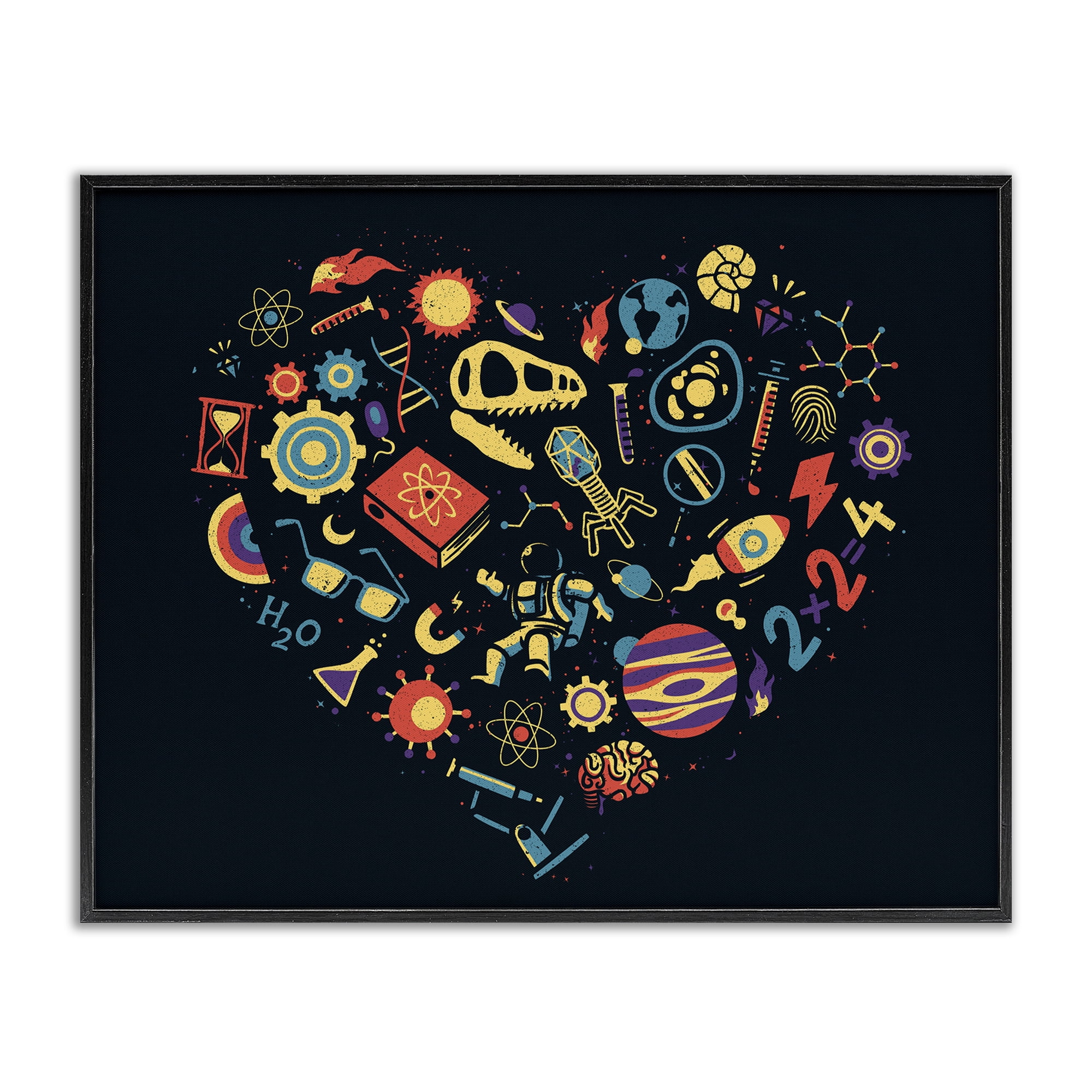 Stupell Industries Retro Science Heart Black Framed Giclee Art, design by Tobe Fonseca