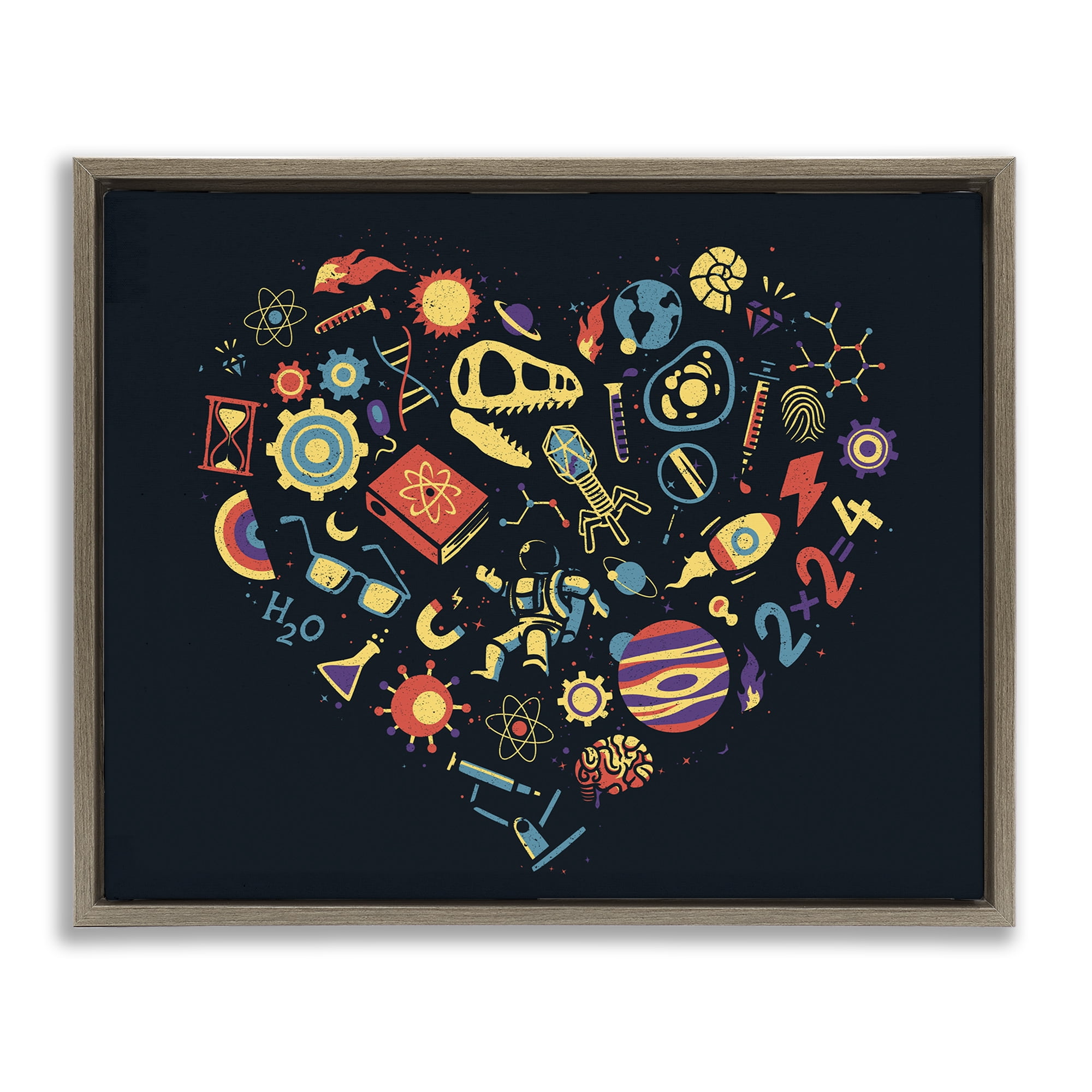 Stupell Industries Retro Science Heart Brown Framed Floater Canvas Wall Art, design by Tobe Fonseca