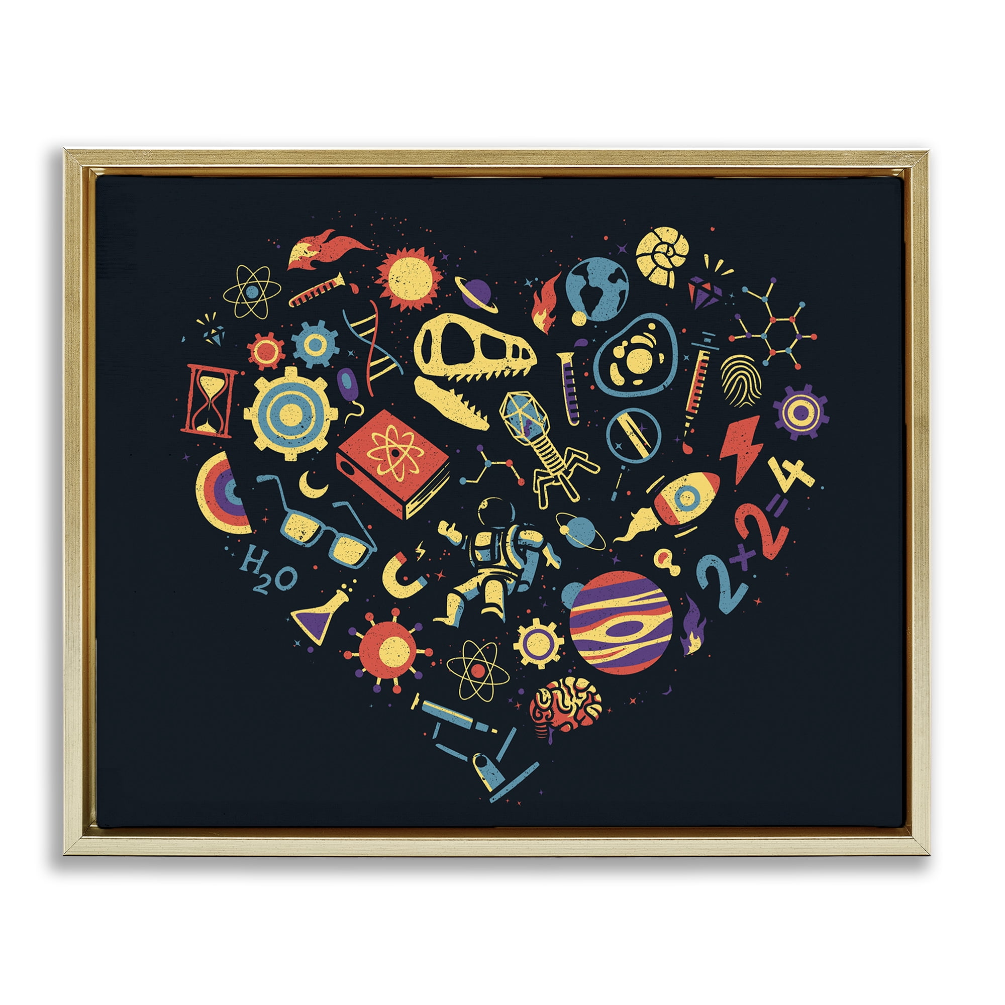 Stupell Industries Retro Science Heart Gold Framed Floater Canvas Wall Art, design by Tobe Fonseca