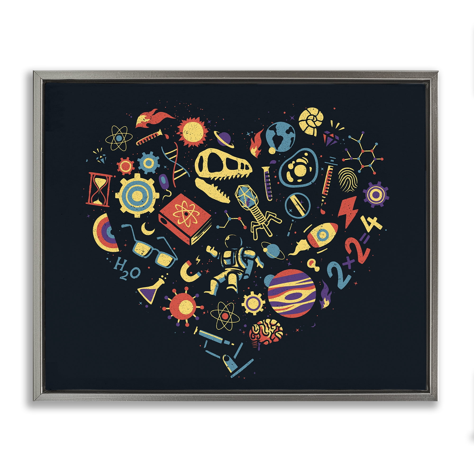 Stupell Industries Retro Science Heart Gray Framed Floater Canvas Wall Art, design by Tobe Fonseca